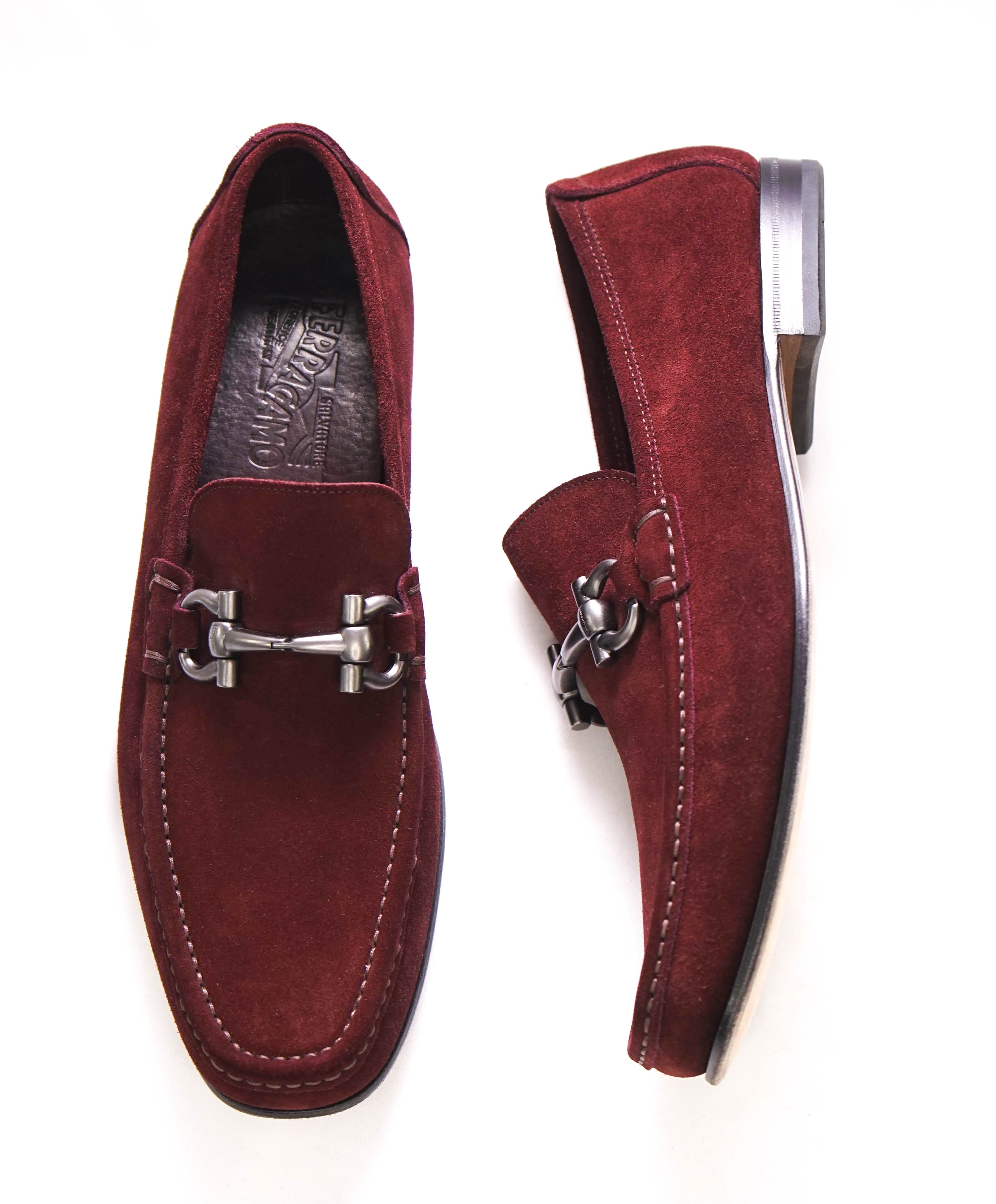 $750 SALVATORE FERRAGAMO - "GIORDANO" Burgundy Suede Loafer- 10.5 D US