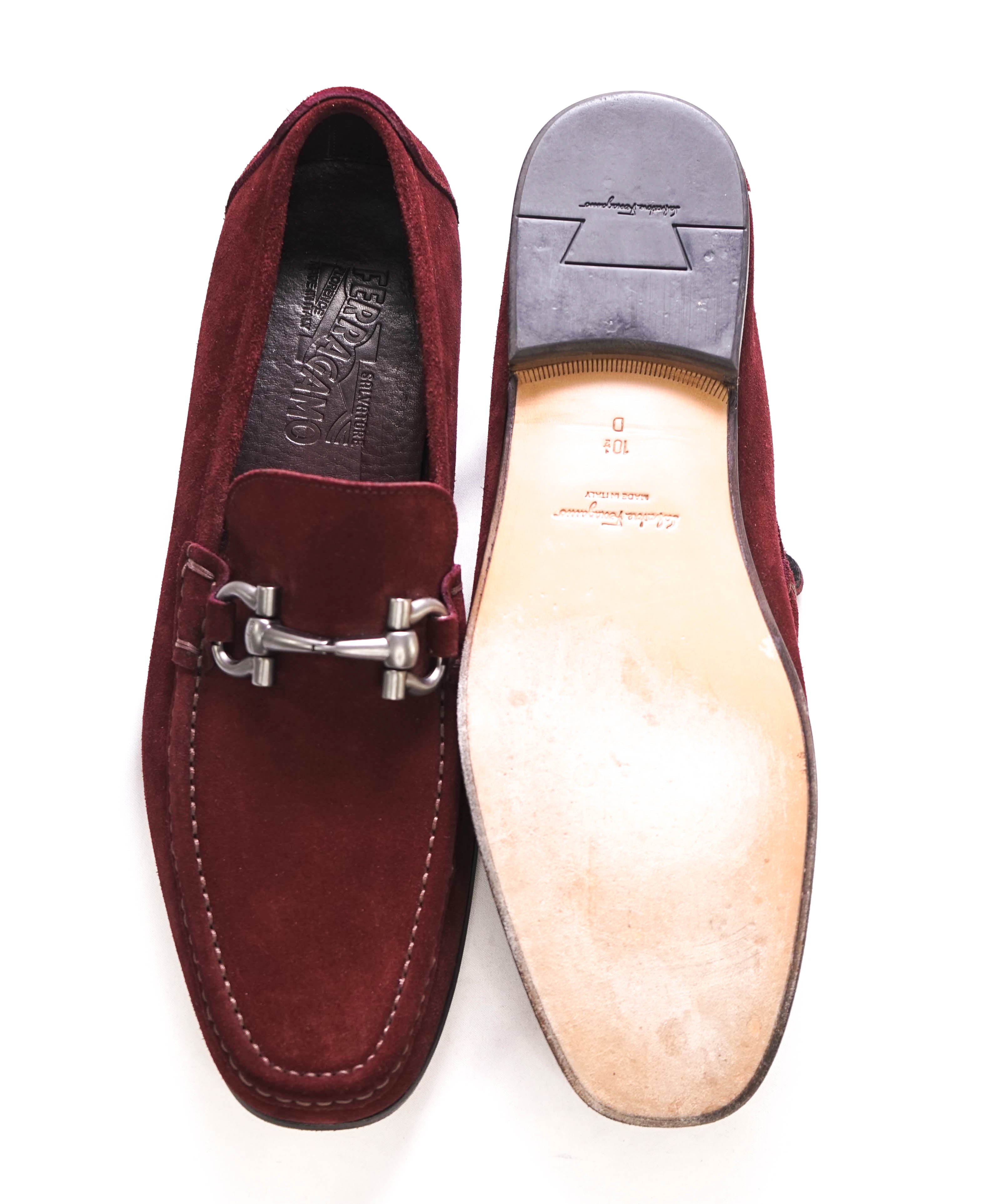 $750 SALVATORE FERRAGAMO - "GIORDANO" Burgundy Suede Loafer- 10.5 D US