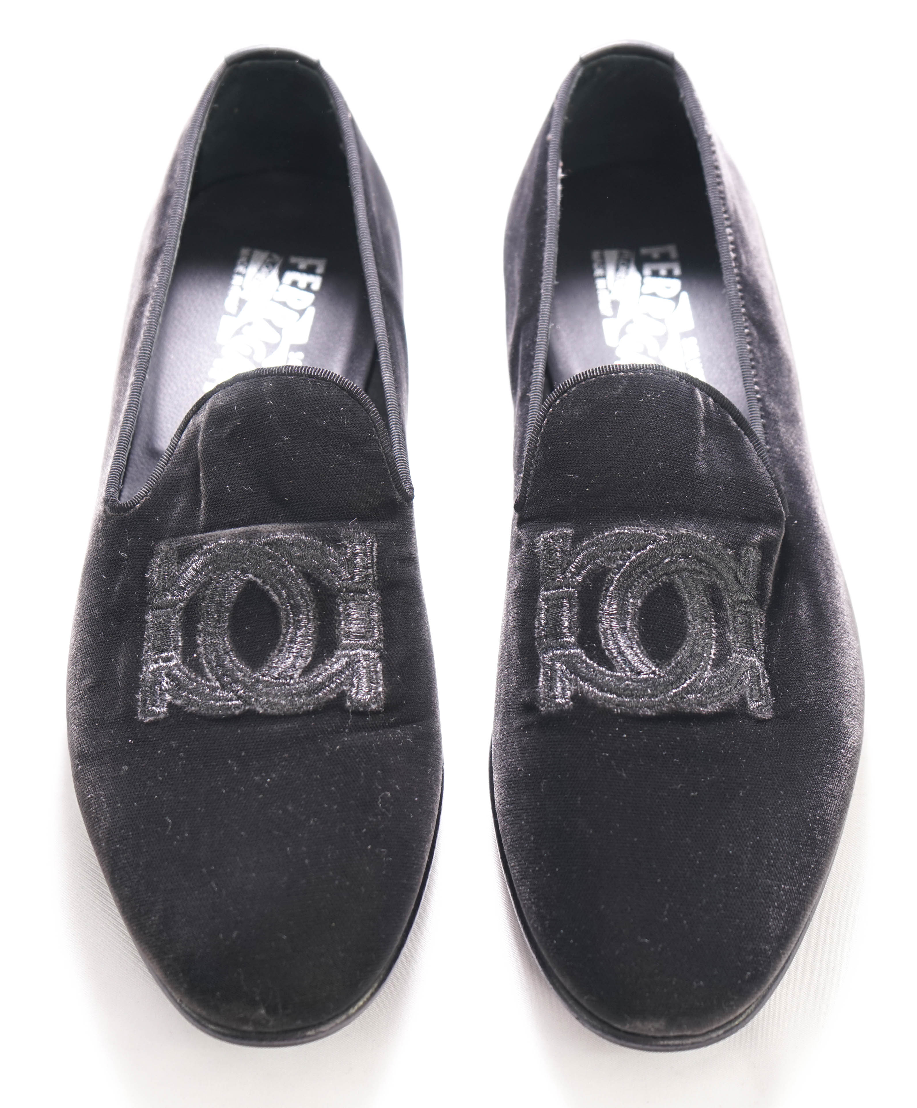 SALVATORE FERRAGAMO - Velvet Double Gancini Smoking Loafers - 7EEE