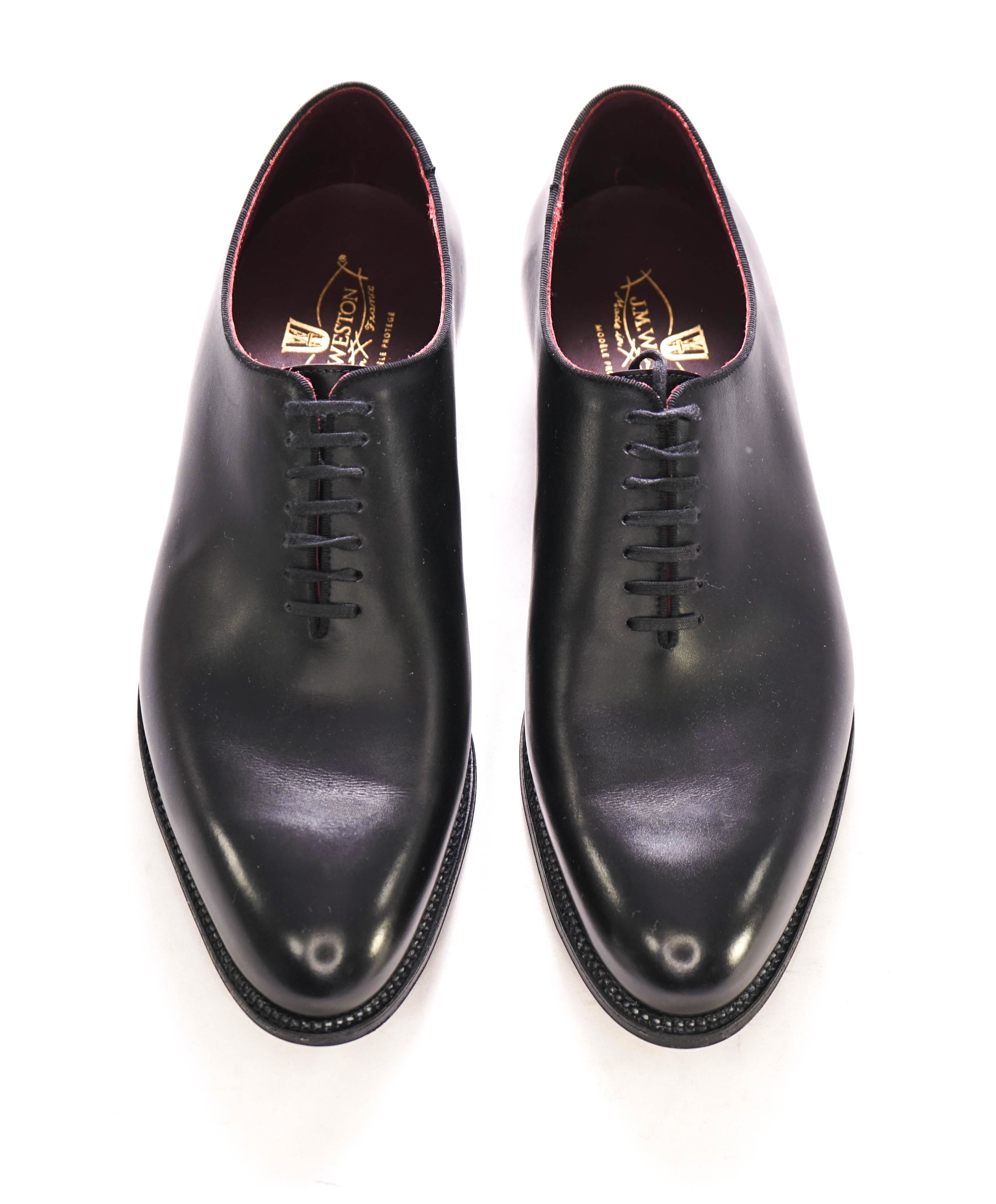 $1,395 J.M. WESTON - "ULTRA" One-Cut Black Whole-Cut Silhouette Oxfords - 8US (7UK)