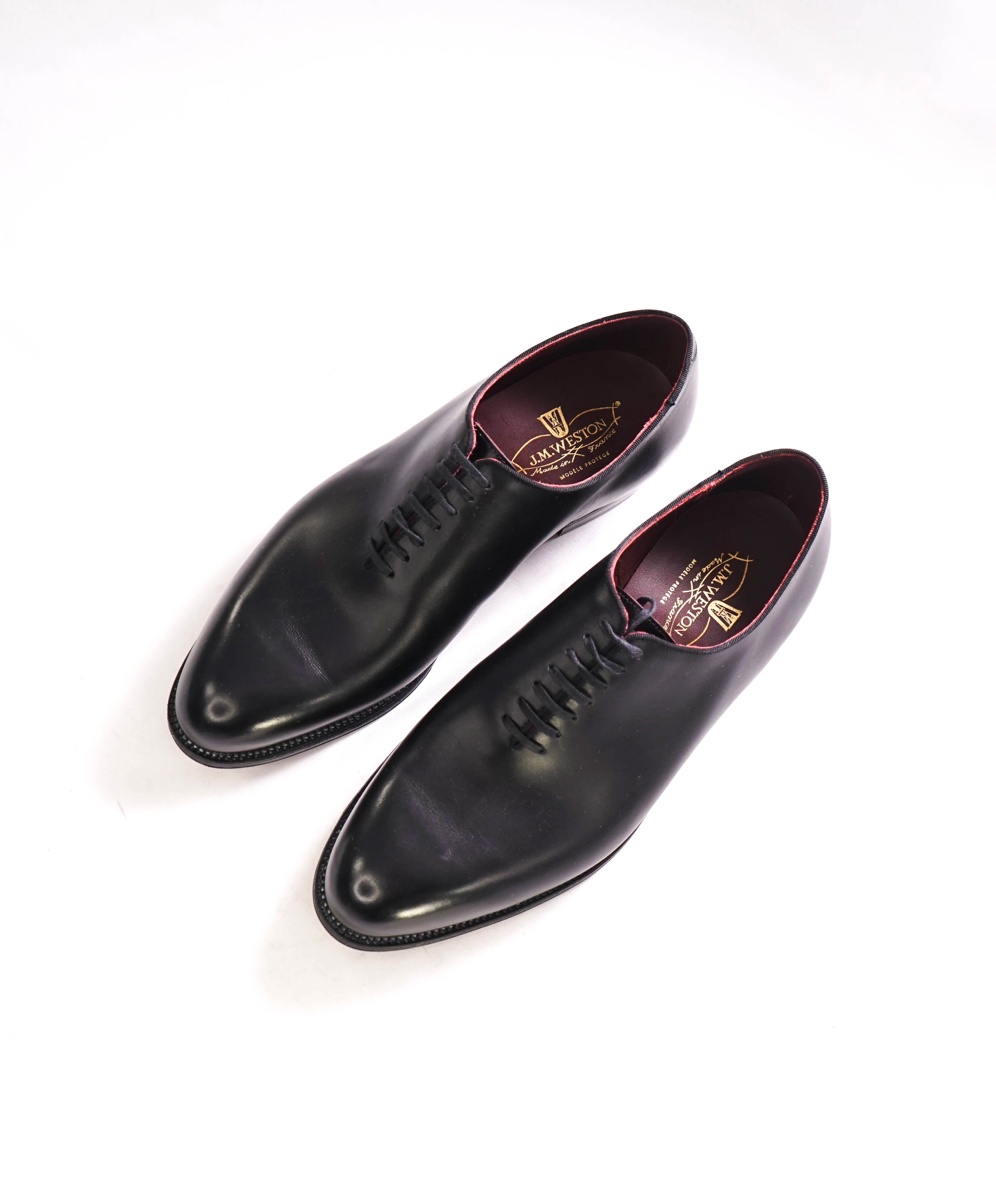 $1,395 J.M. WESTON - "ULTRA" One-Cut Black Whole-Cut Silhouette Oxfords - 8US (7UK)