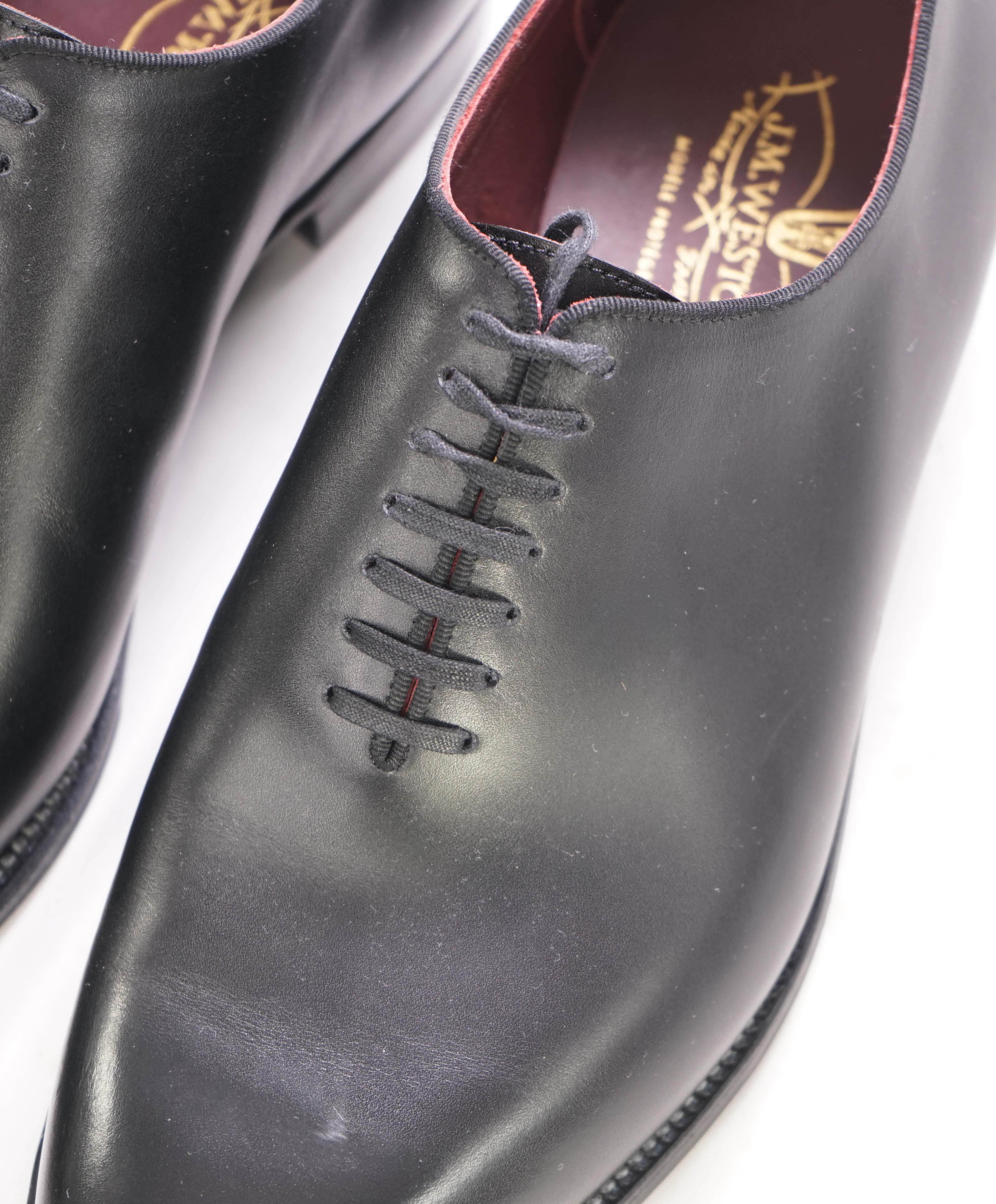 $1,395 J.M. WESTON - "ULTRA" One-Cut Black Whole-Cut Silhouette Oxfords - 8US (7UK)