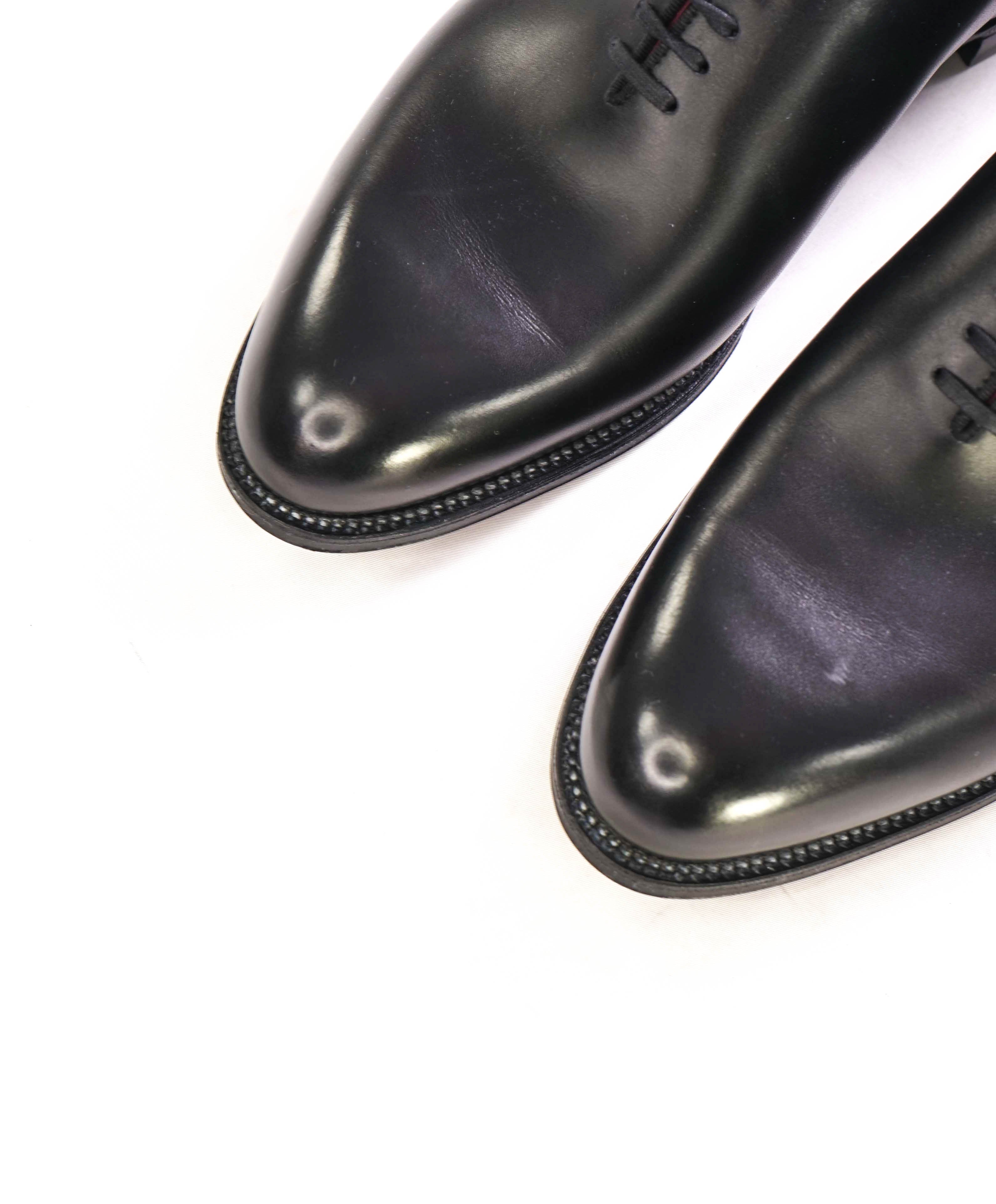 $1,395 J.M. WESTON - "ULTRA" One-Cut Black Whole-Cut Silhouette Oxfords - 8US (7UK)