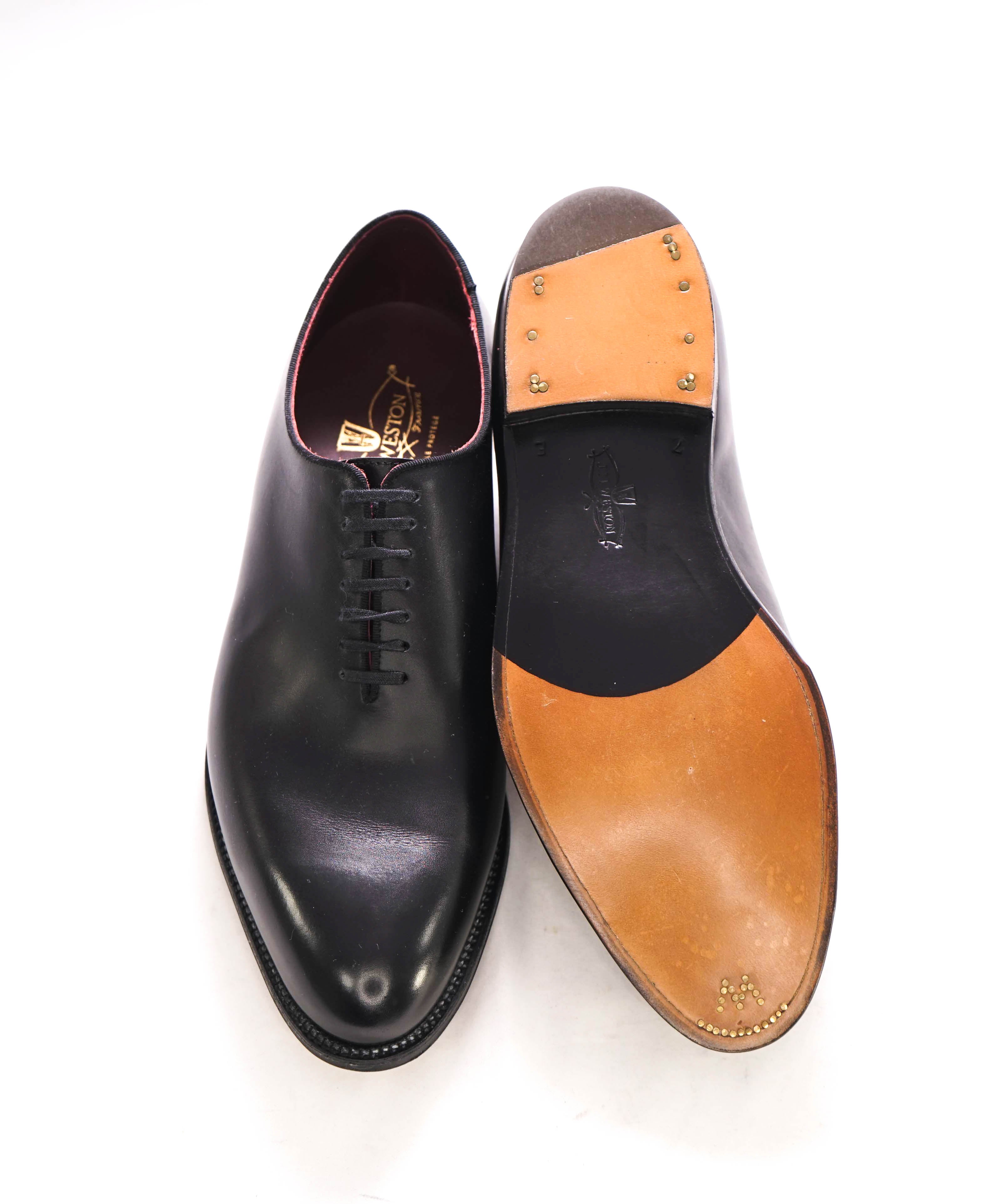 $1,395 J.M. WESTON - "ULTRA" One-Cut Black Whole-Cut Silhouette Oxfords - 8US (7UK)