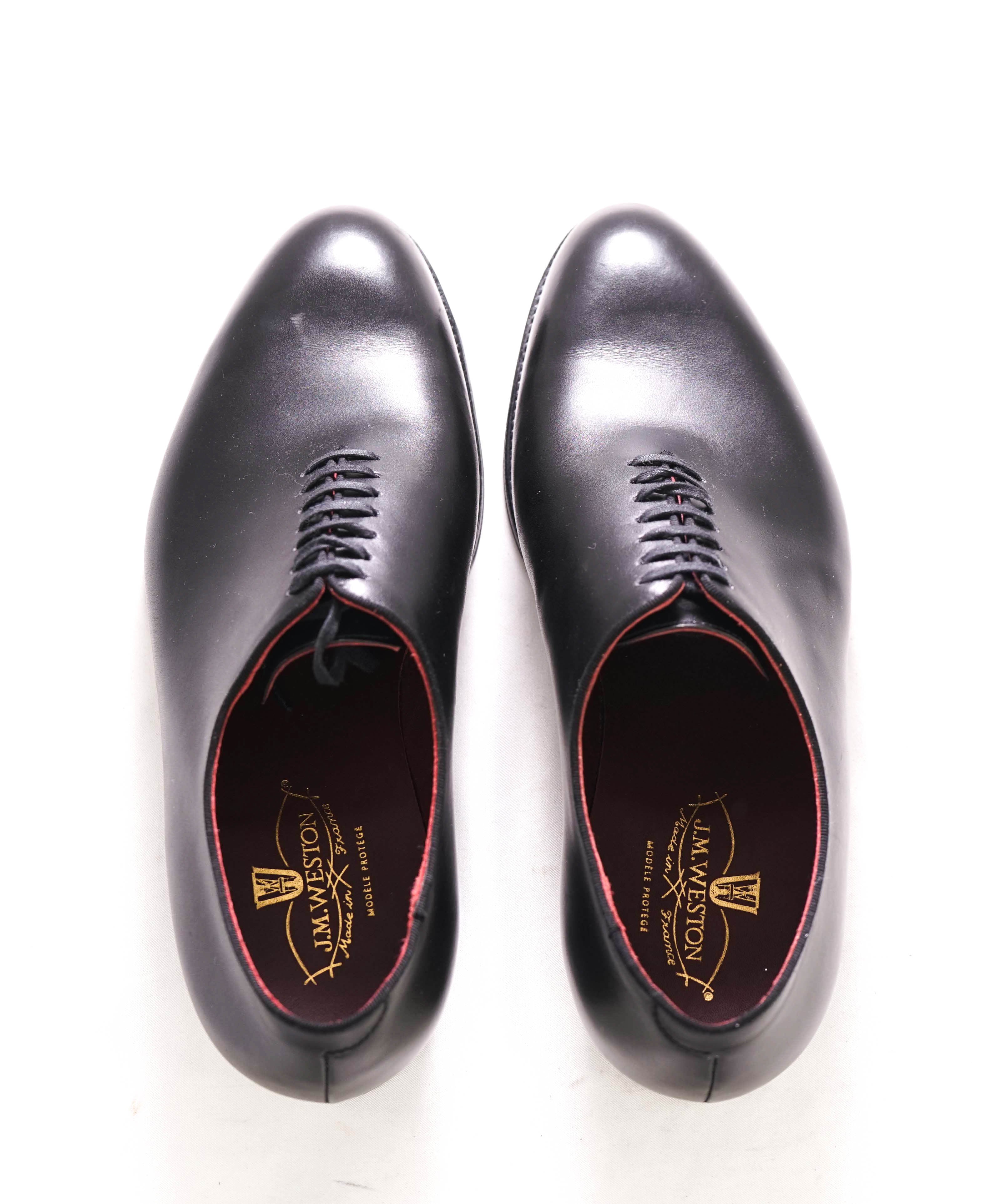 $1,395 J.M. WESTON - "ULTRA" One-Cut Black Whole-Cut Silhouette Oxfords - 8US (7UK)