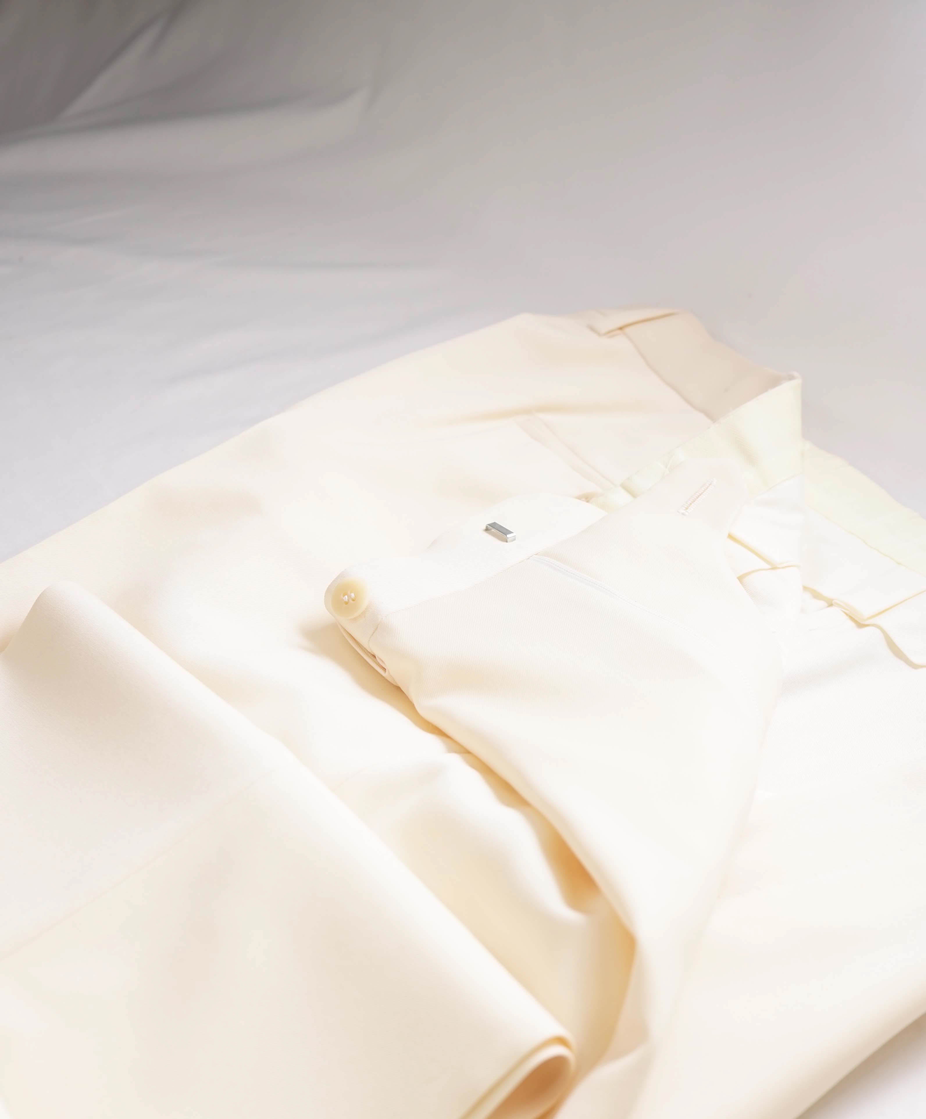 BRIONI - Super 150's SILK LINED IVORY Subtle Pleat Dress Pants - 34W