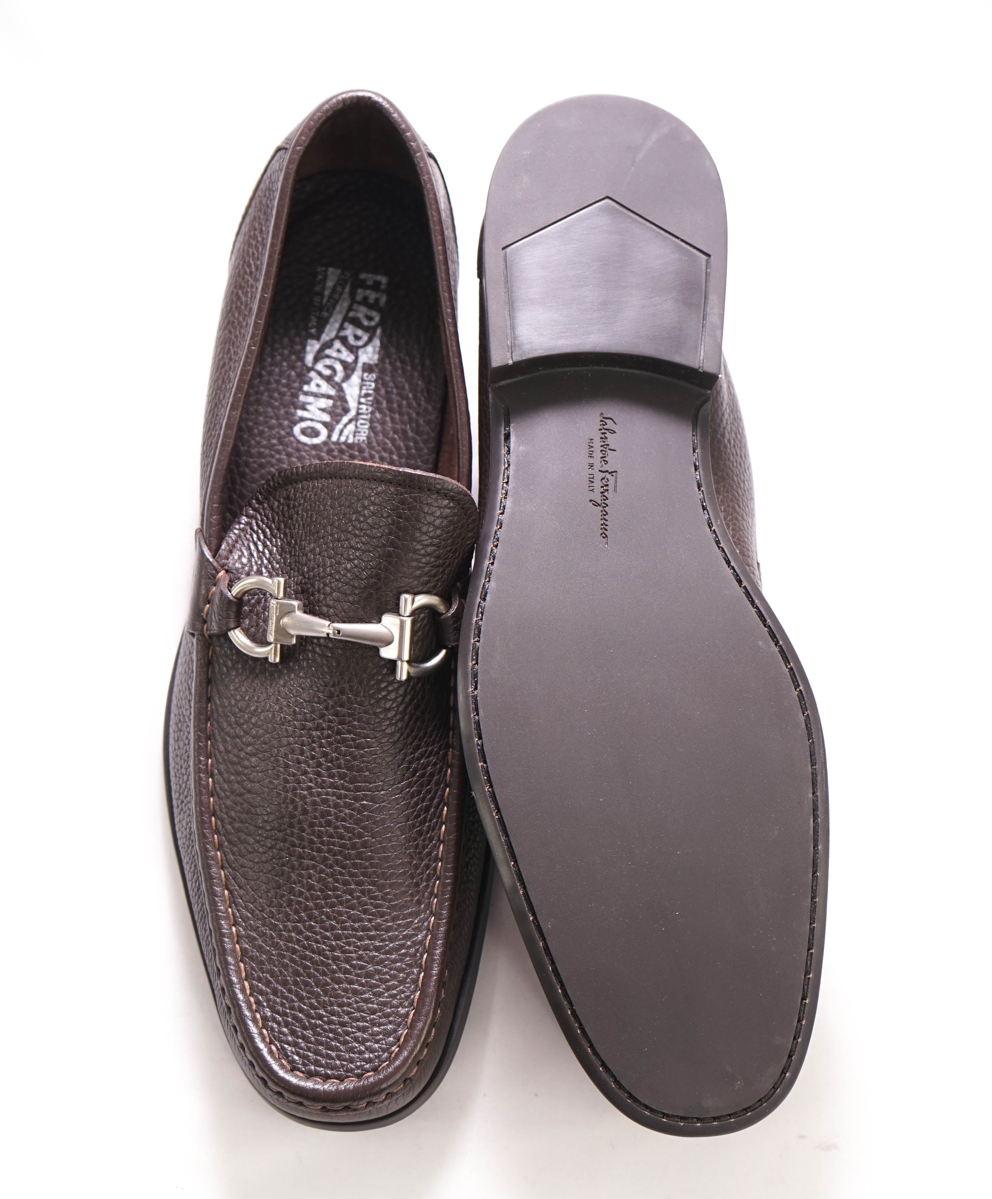 SALVATORE FERRAGAMO - “Magnifico” Brown Slip-On Loafer Logo Bit - 11.5