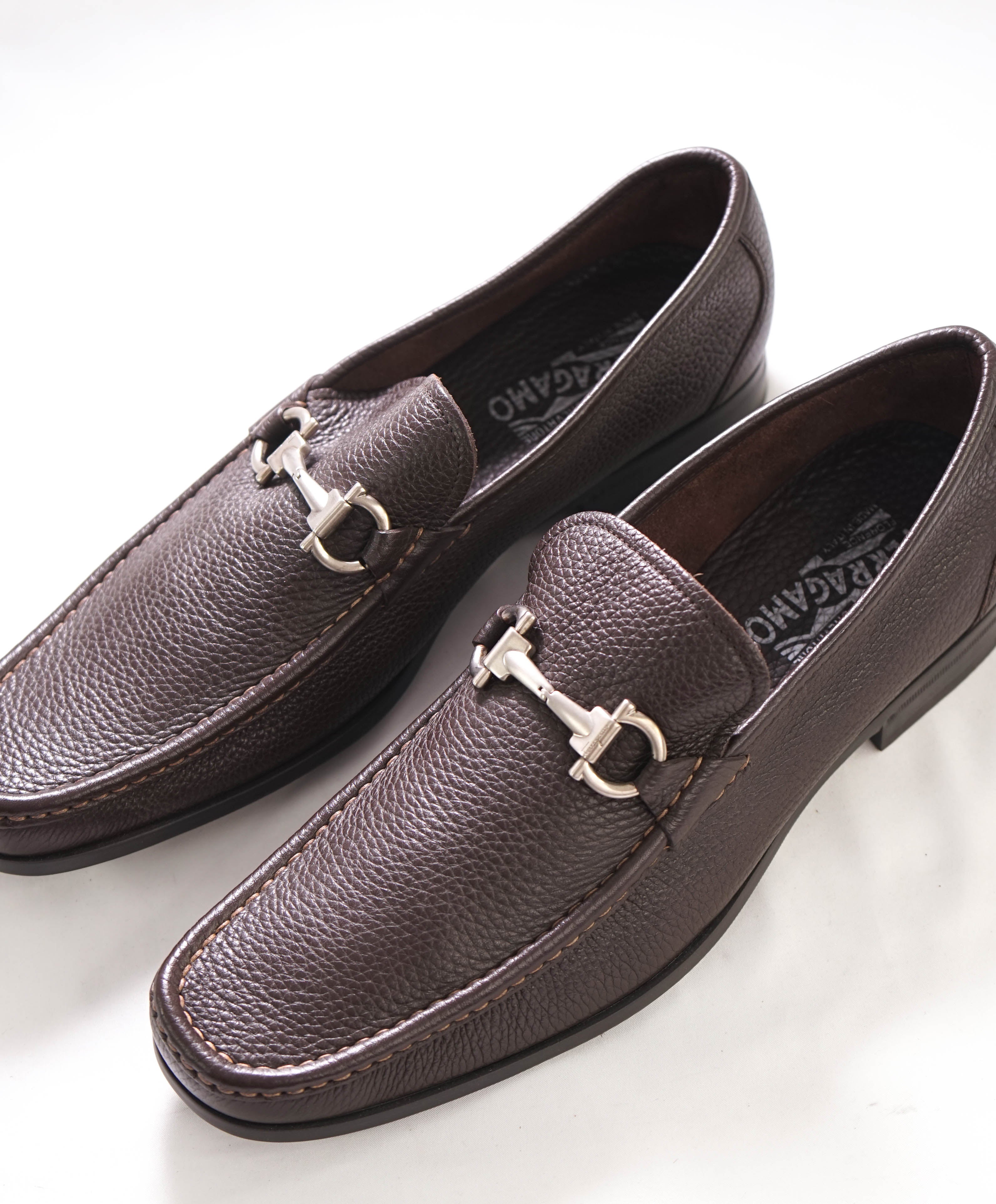 SALVATORE FERRAGAMO - “Magnifico” Brown Slip-On Loafer Logo Bit - 11.5