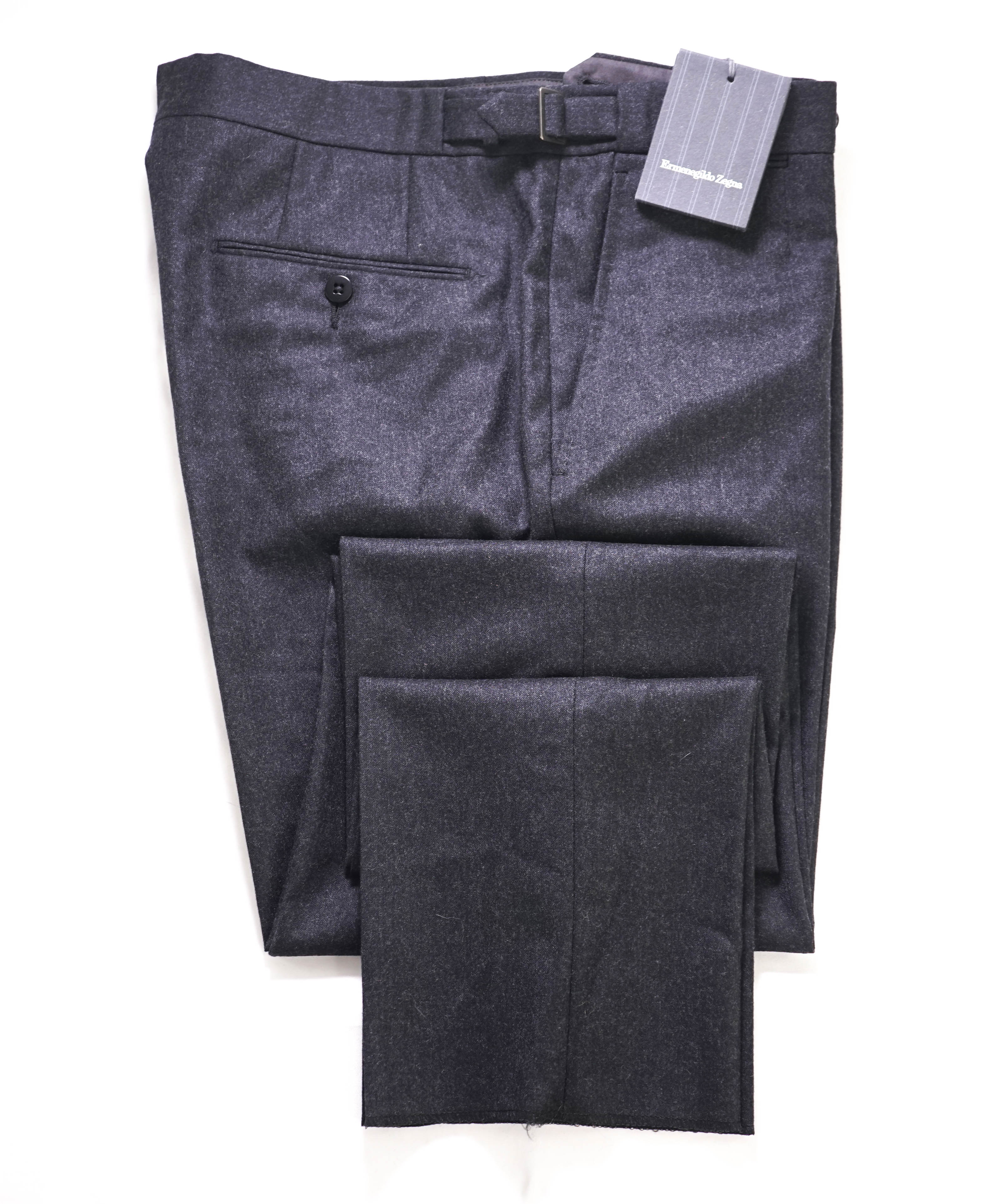$895 ERMENEGILDO ZEGNA -"SIDE TABS" Flannel Flat Front Dress Pants - 34W (50EU)