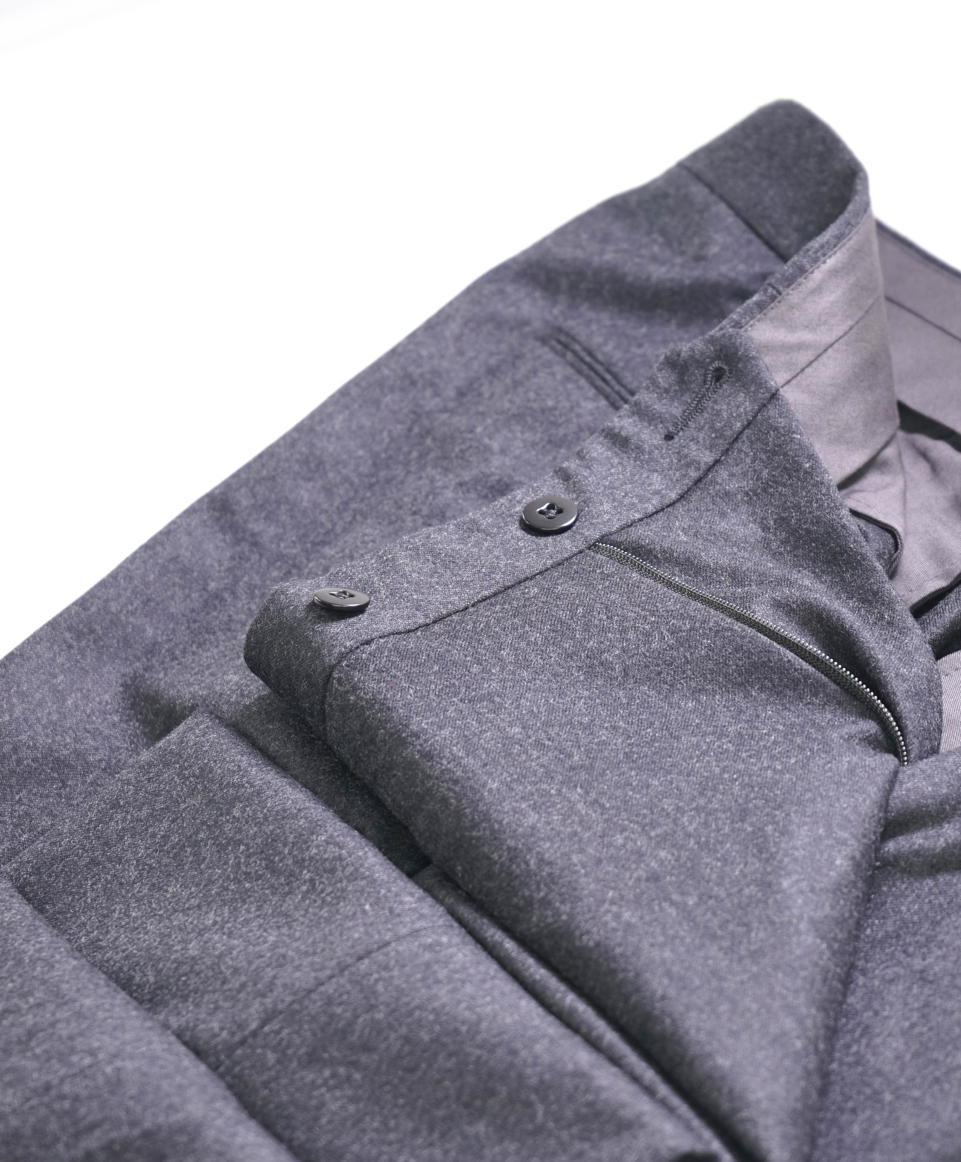$895 ERMENEGILDO ZEGNA -"SIDE TABS" Flannel Flat Front Dress Pants - 34W (50EU)