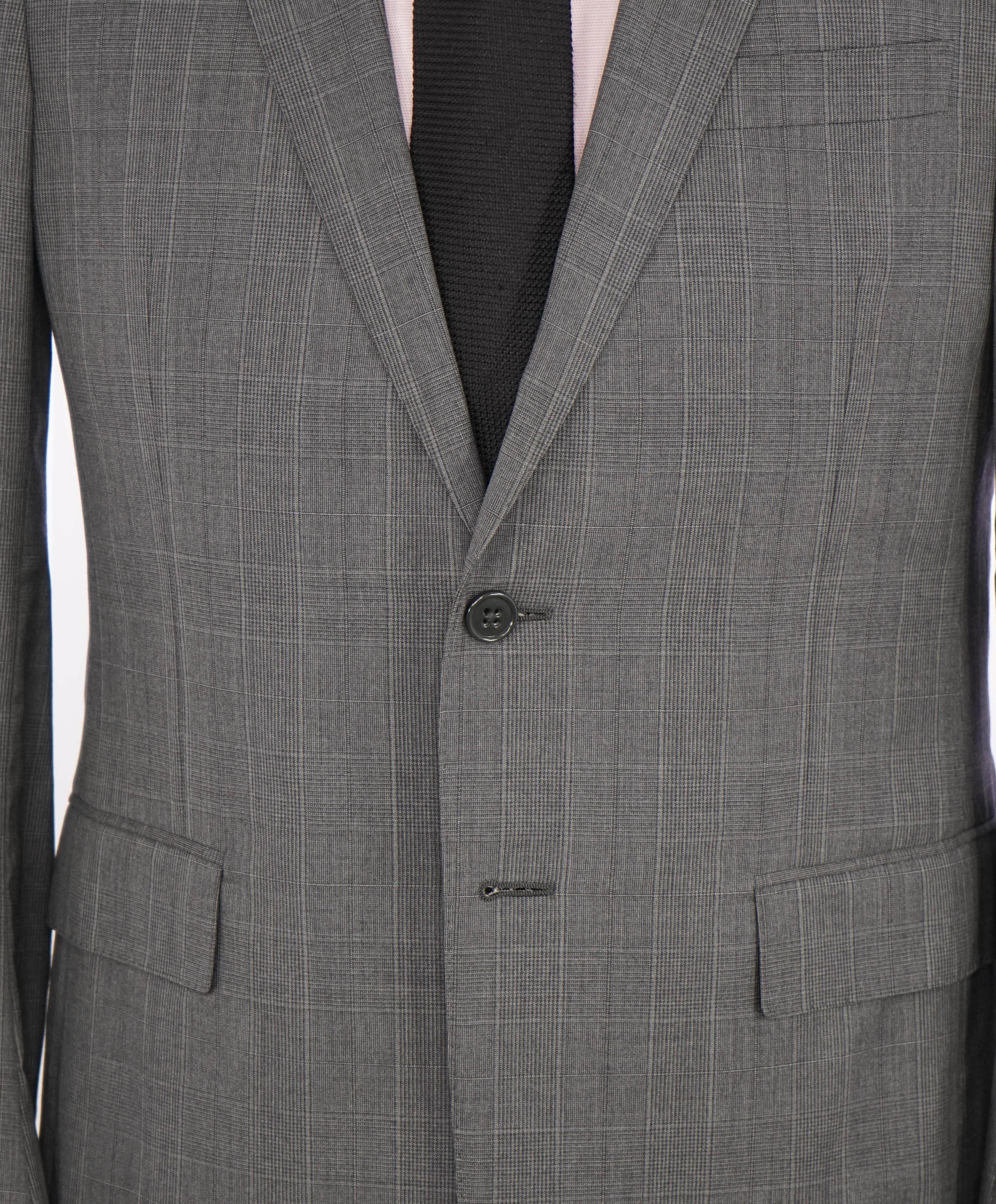 $3,495 RALPH LAUREN PURPLE LABEL - Gray Plaid Check Green *DAMAGED* Suit - 38R