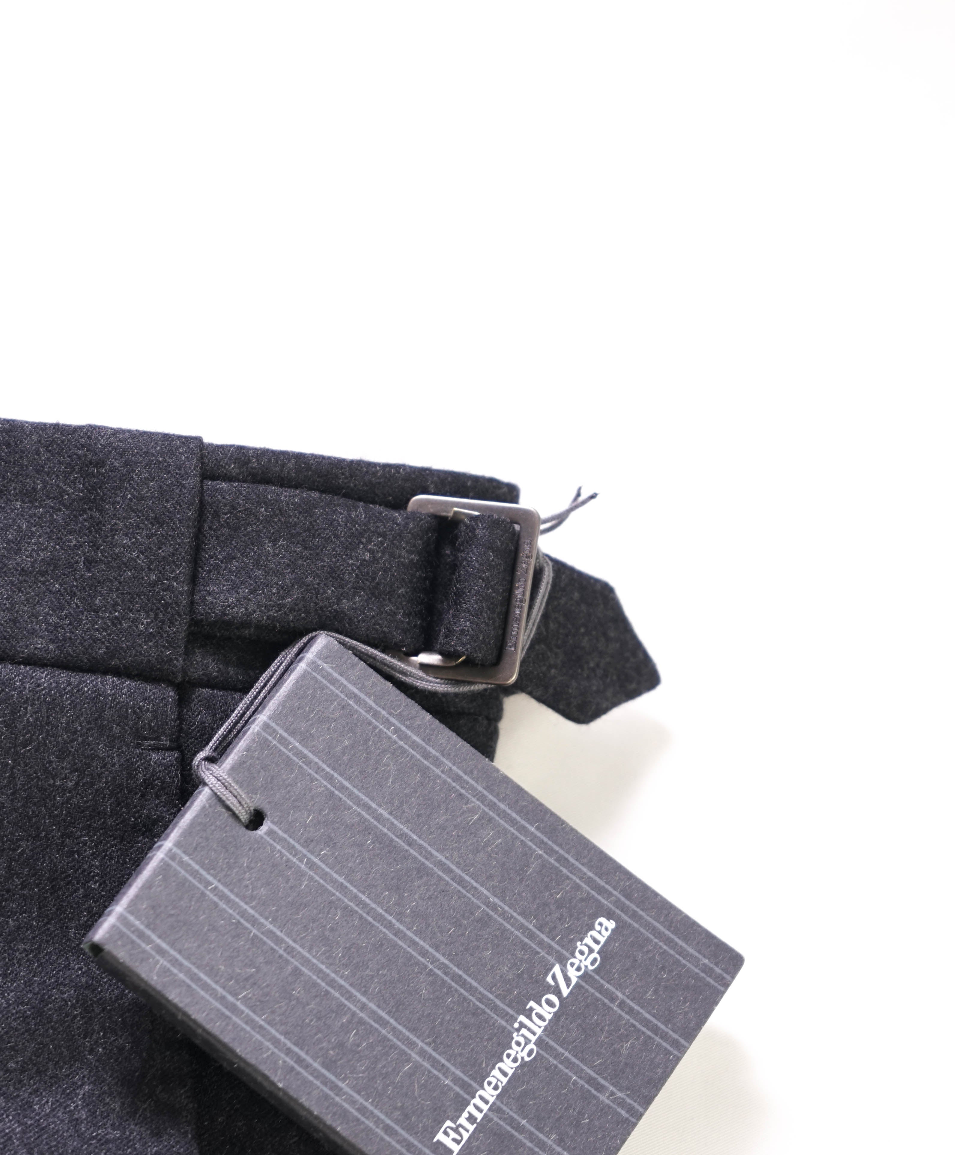 $895 ERMENEGILDO ZEGNA -"SIDE TABS" Flannel Flat Front Dress Pants - 34W (50EU)