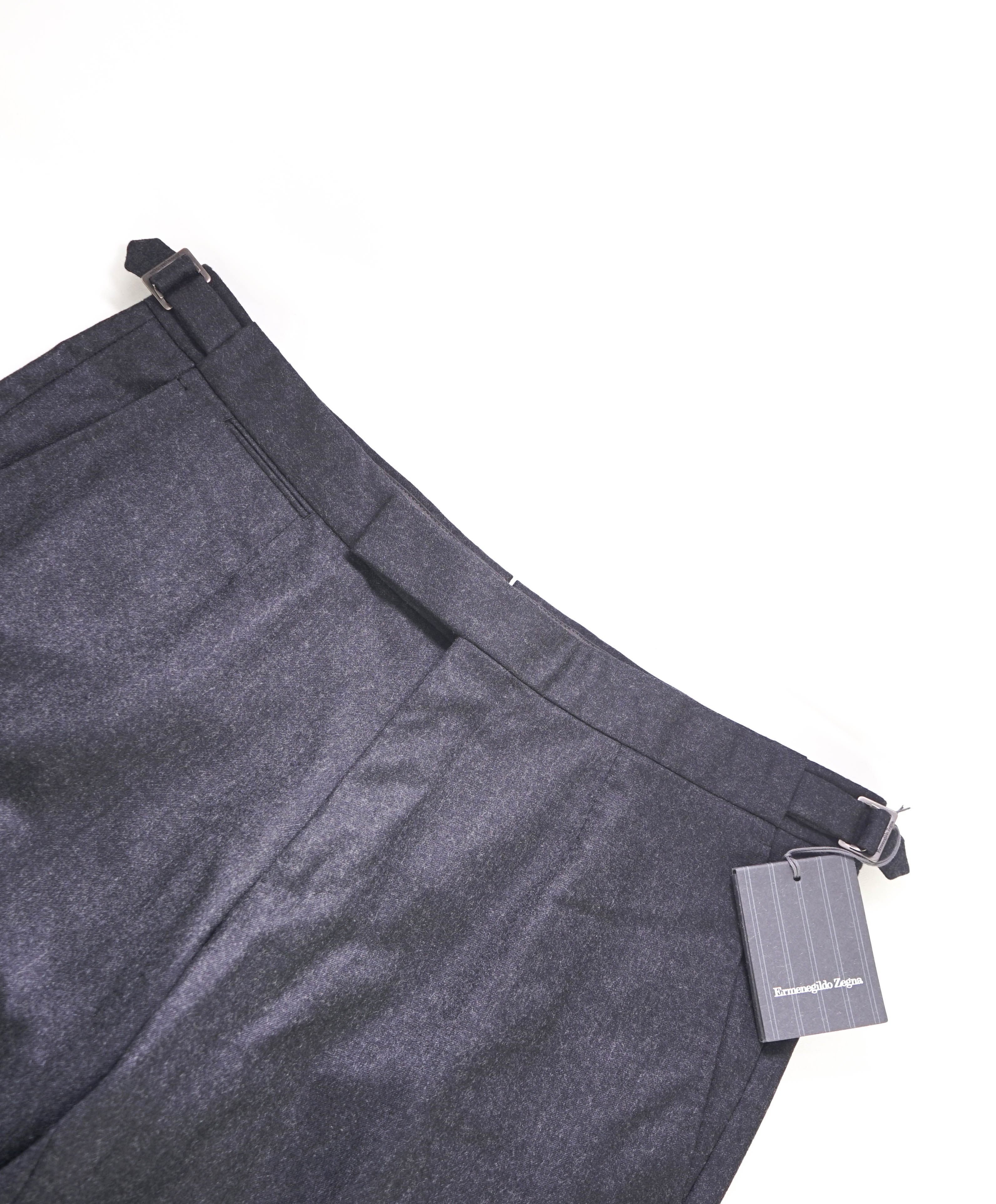 $895 ERMENEGILDO ZEGNA -"SIDE TABS" Flannel Flat Front Dress Pants - 34W (50EU)