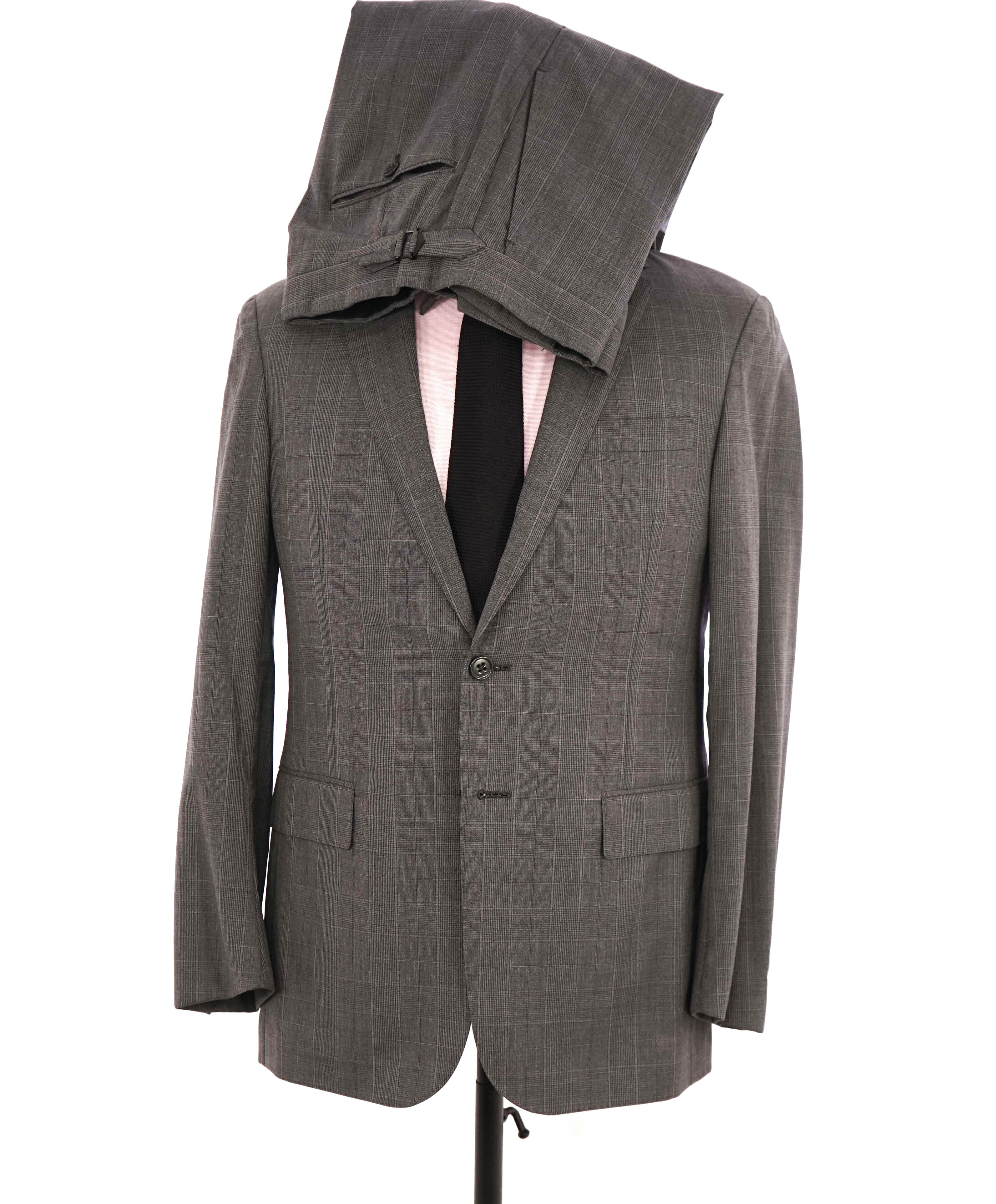 $3,495 RALPH LAUREN PURPLE LABEL - Gray Plaid Check Green *DAMAGED* Suit - 38R