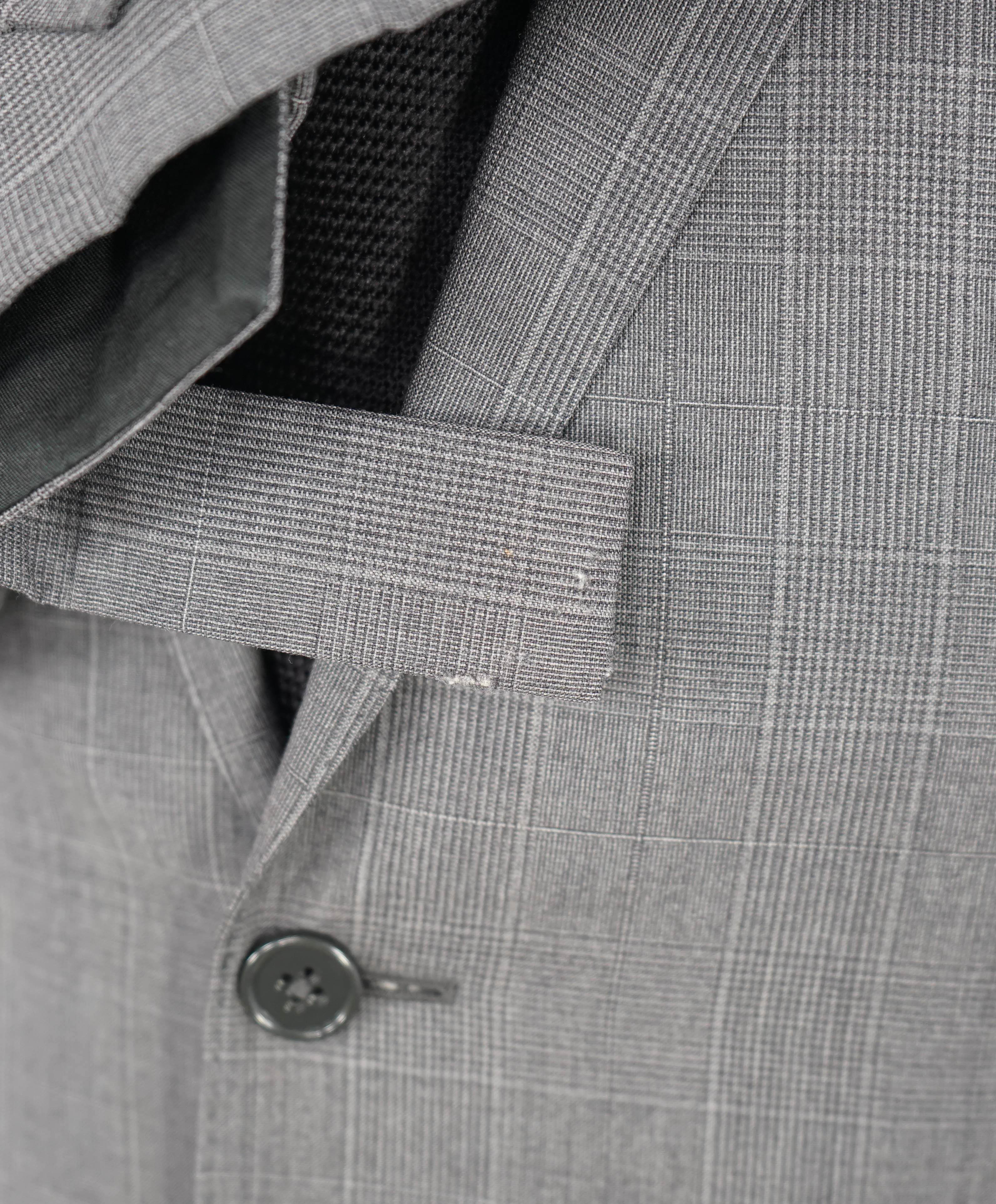 $3,495 RALPH LAUREN PURPLE LABEL - Gray Plaid Check Green *DAMAGED* Suit - 38R