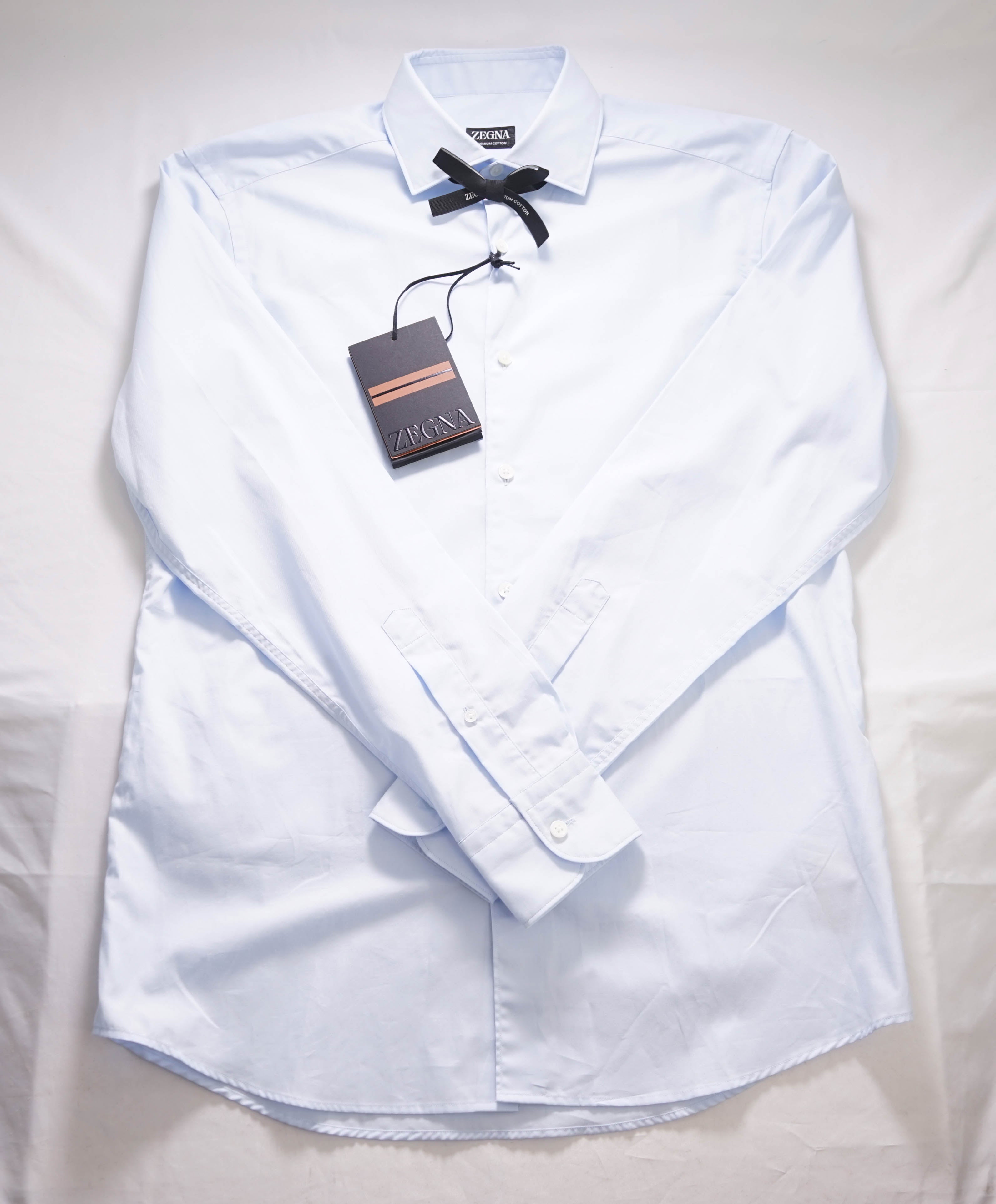 $550 ERMENEGILDO ZEGNA - Light Blue Button Down Spread Collar Shirt - M