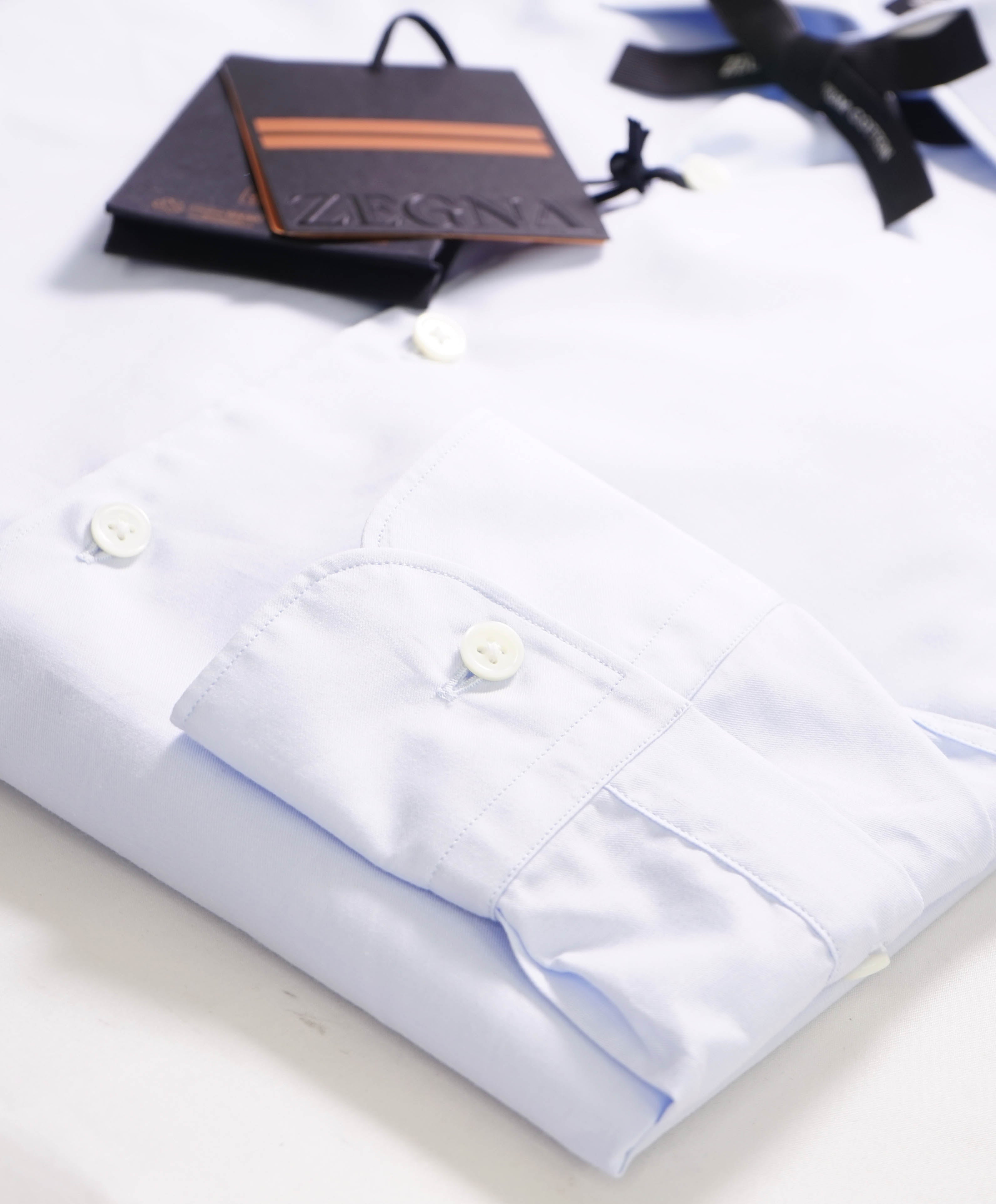 $550 ERMENEGILDO ZEGNA - Light Blue Button Down Spread Collar Shirt - M