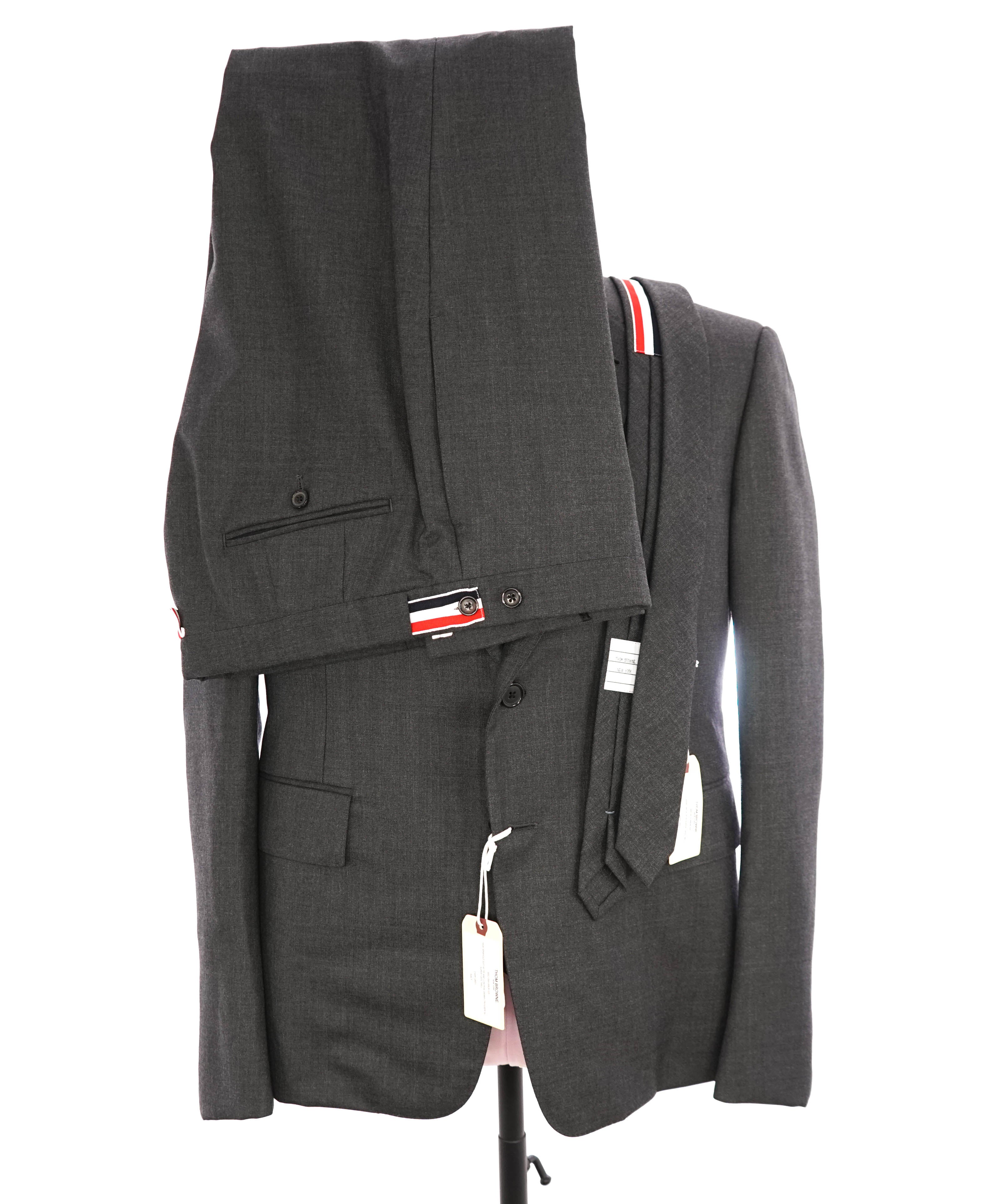 $3,795 THOM BROWNE - Charcoal 3-Piece (Matching Tie) Suit - SZ 3 (42US)