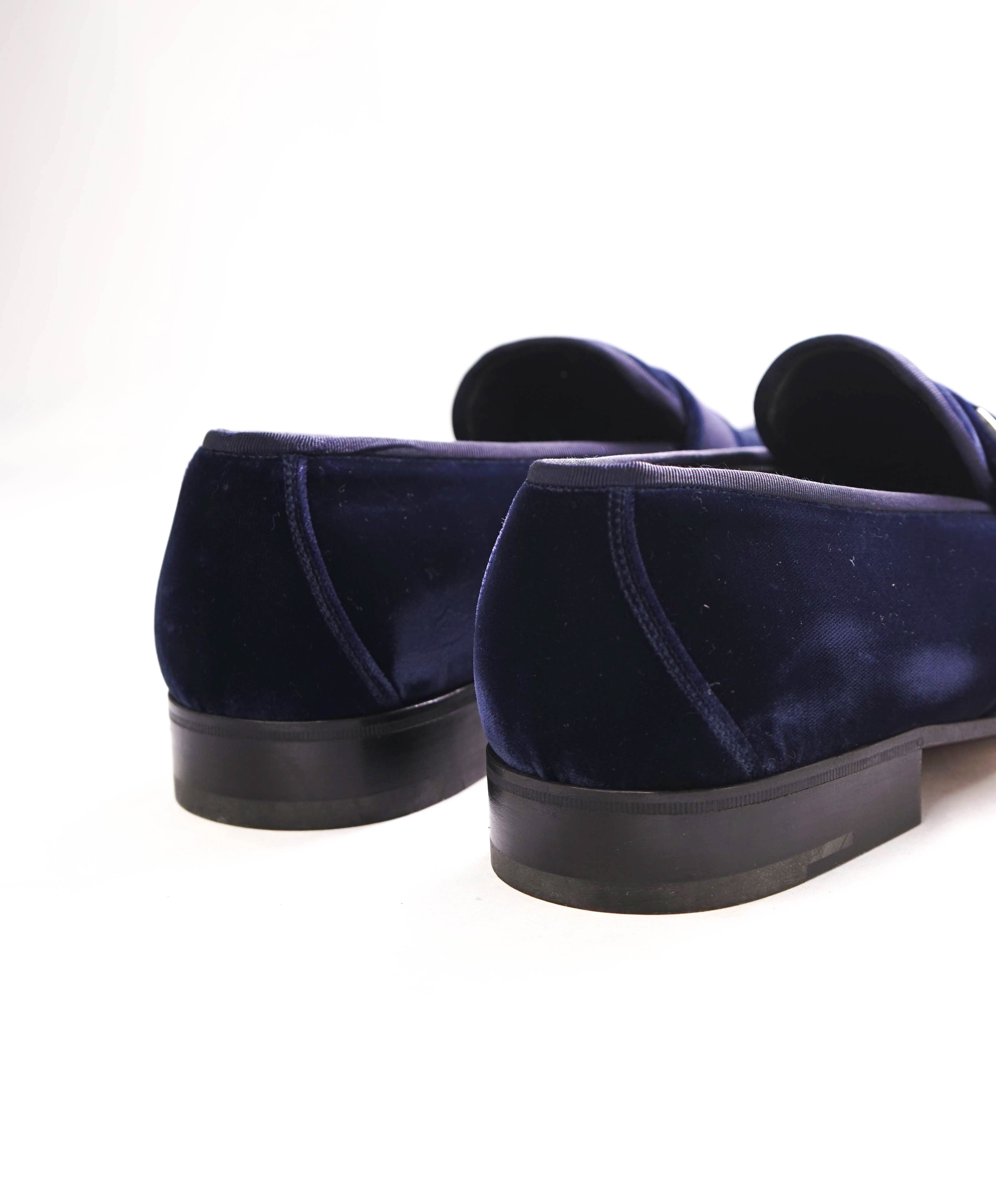 SALVATORE FERRAGAMO - Velvet "DANNY 2" Loafers Navy Blue Sardegna Buckle - 12 D