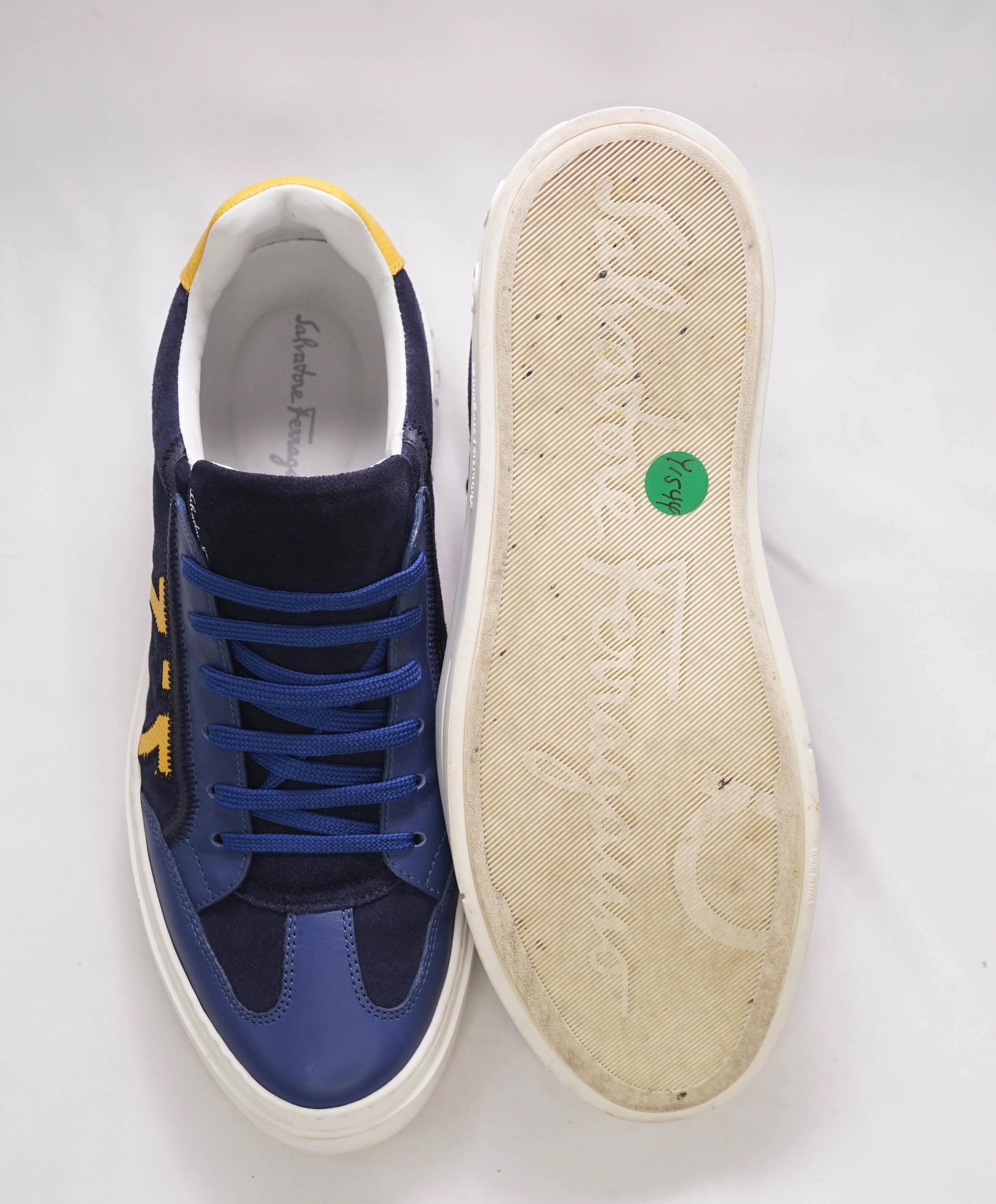 $750 SALVATORE FERRAGAMO - *BORG 5* Blue/Yellow Gancini Sneaker - 9.5 M US