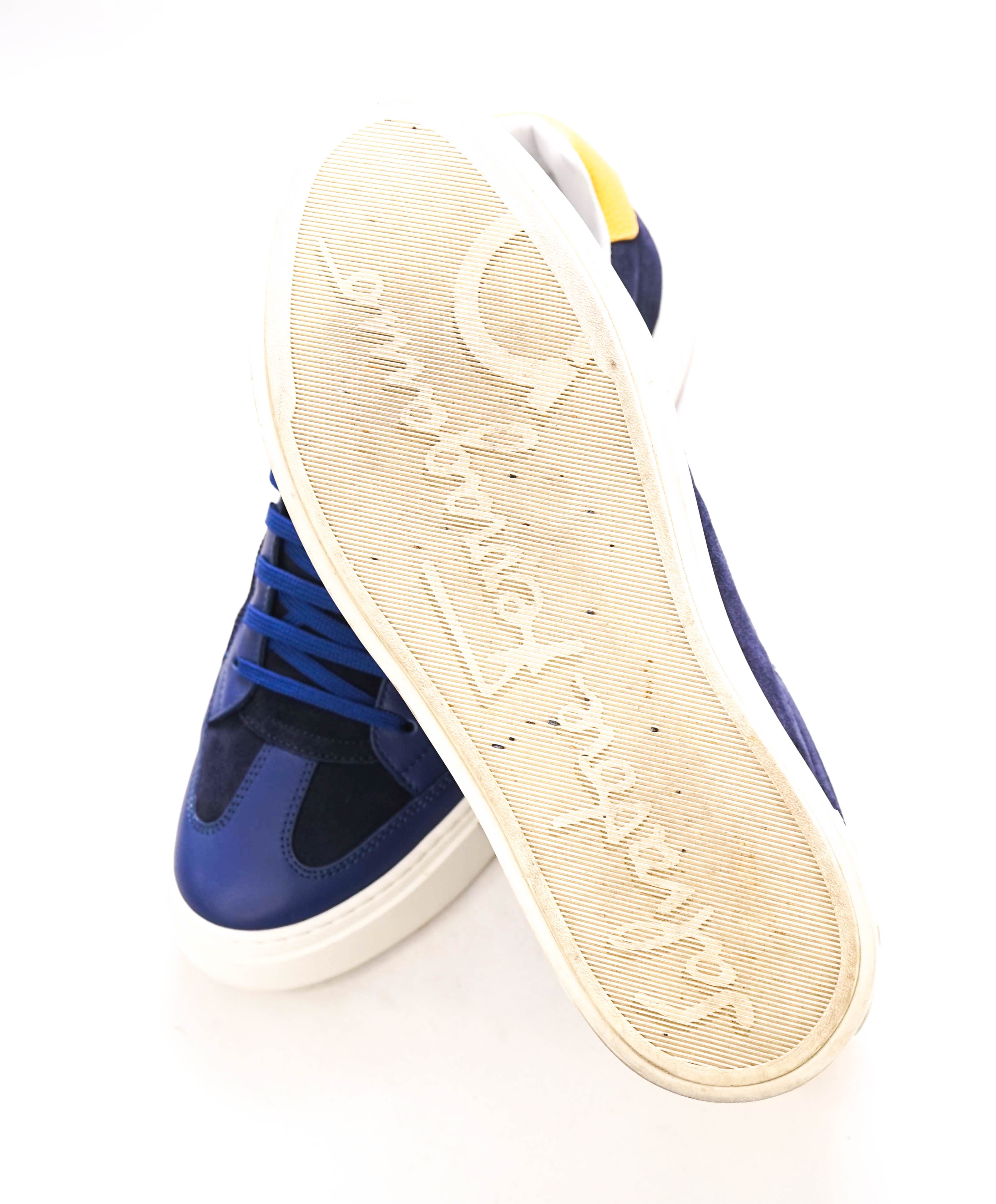 $750 SALVATORE FERRAGAMO - *BORG 5* Blue/Yellow Gancini Sneaker - 9.5 M US