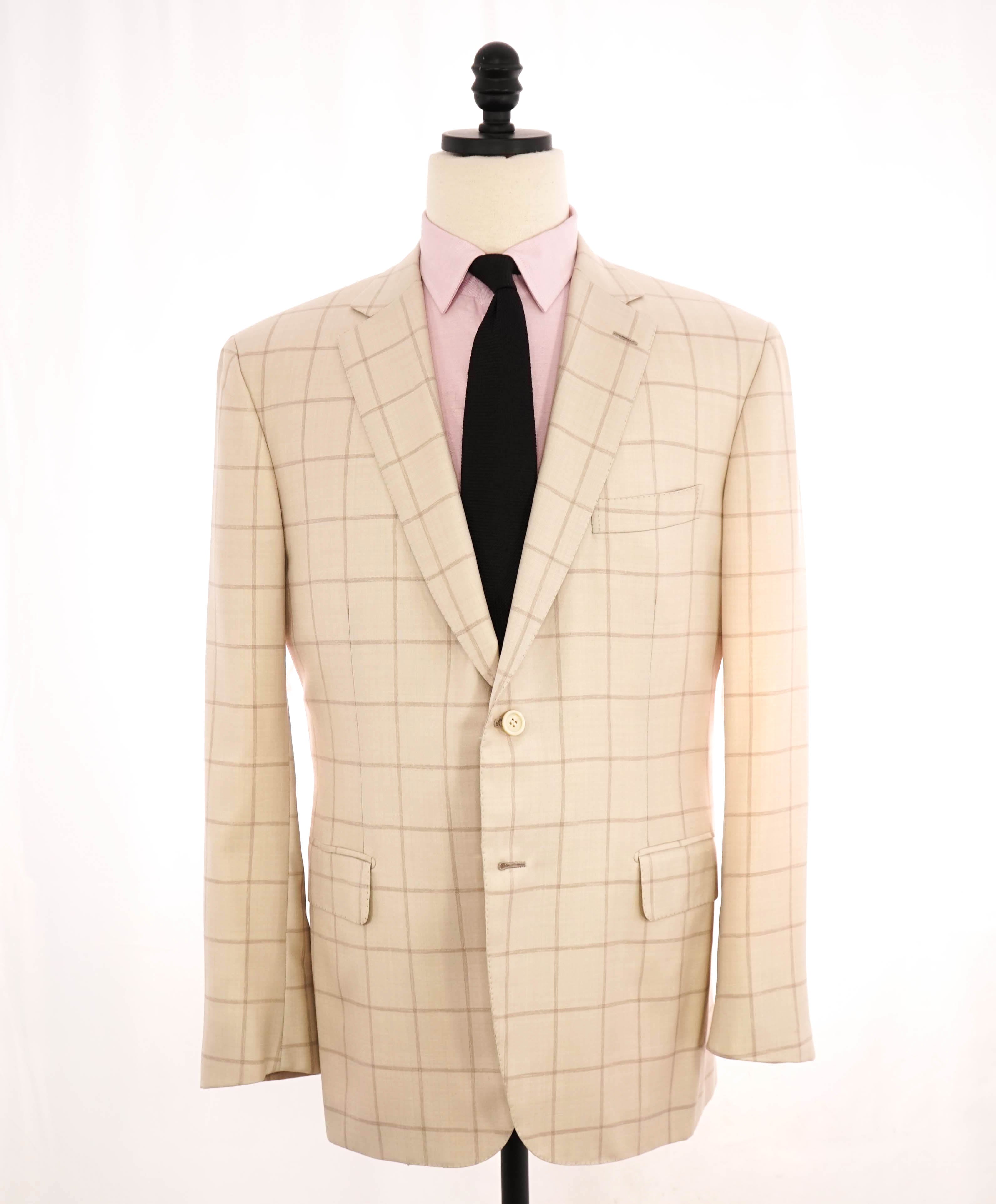 $4,800 BRIONI - Cream WOOL/SILK Ivory Windowpane Hand Made Italy Blazer - 44R US
