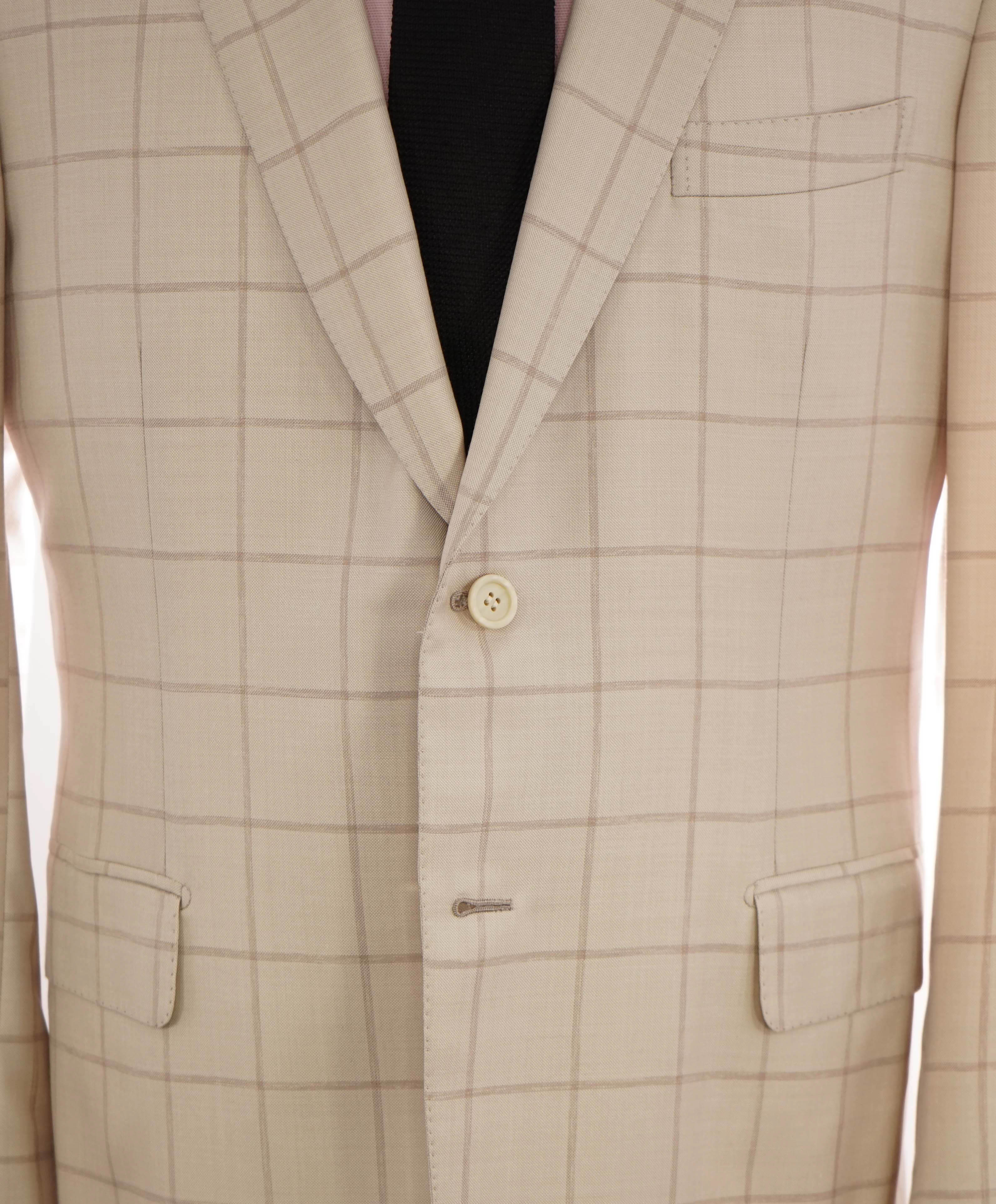 $4,800 BRIONI - Cream WOOL/SILK Ivory Windowpane Hand Made Italy Blazer - 44R US