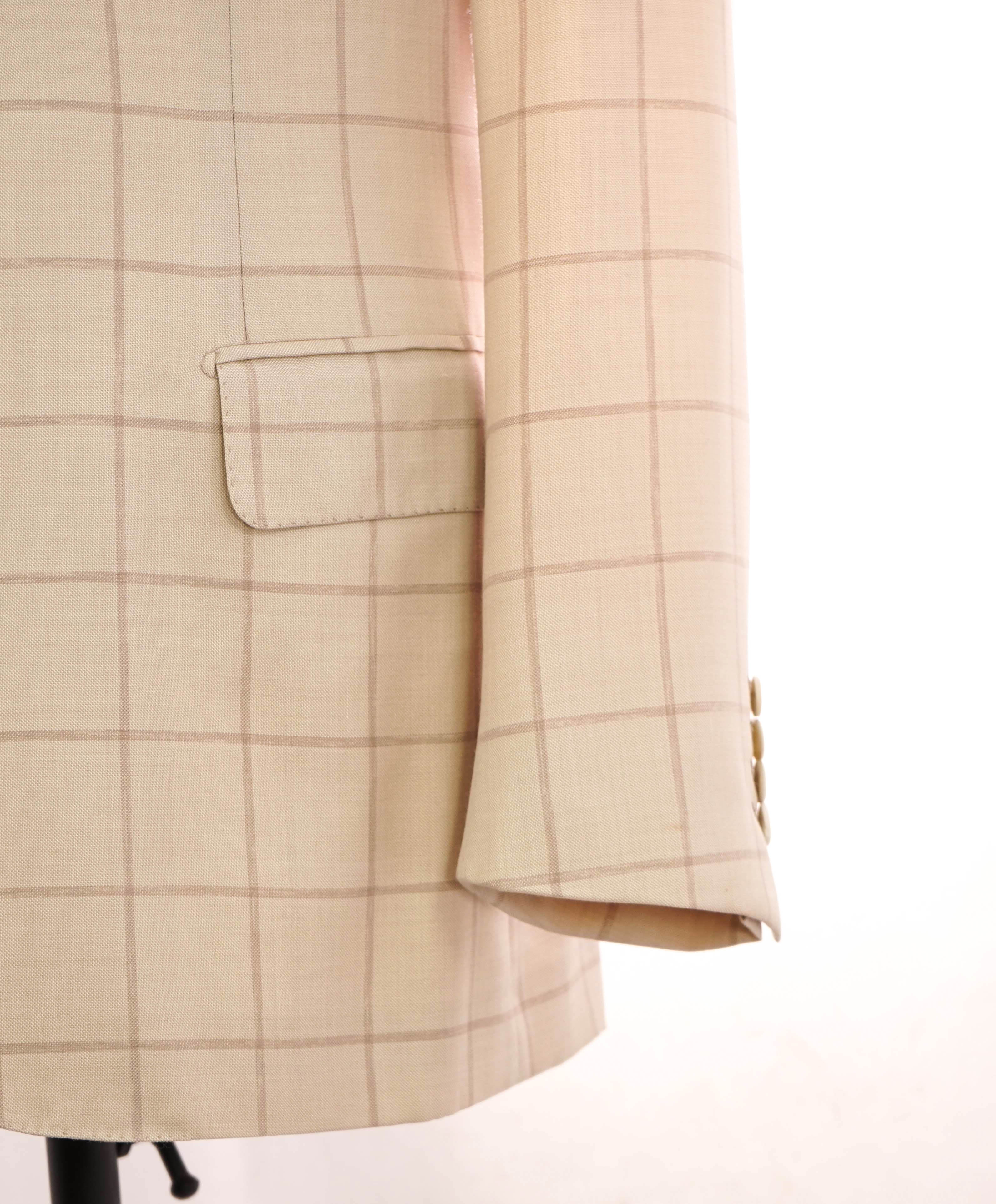 $4,800 BRIONI - Cream WOOL/SILK Ivory Windowpane Hand Made Italy Blazer - 44R US