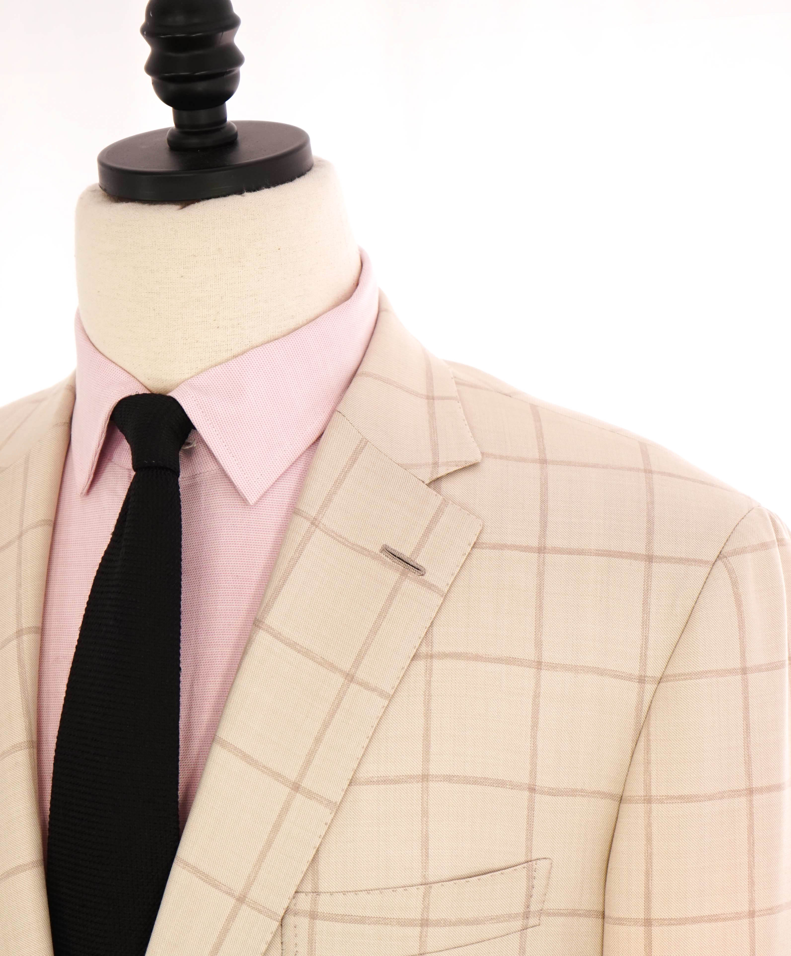$4,800 BRIONI - Cream WOOL/SILK Ivory Windowpane Hand Made Italy Blazer - 44R US