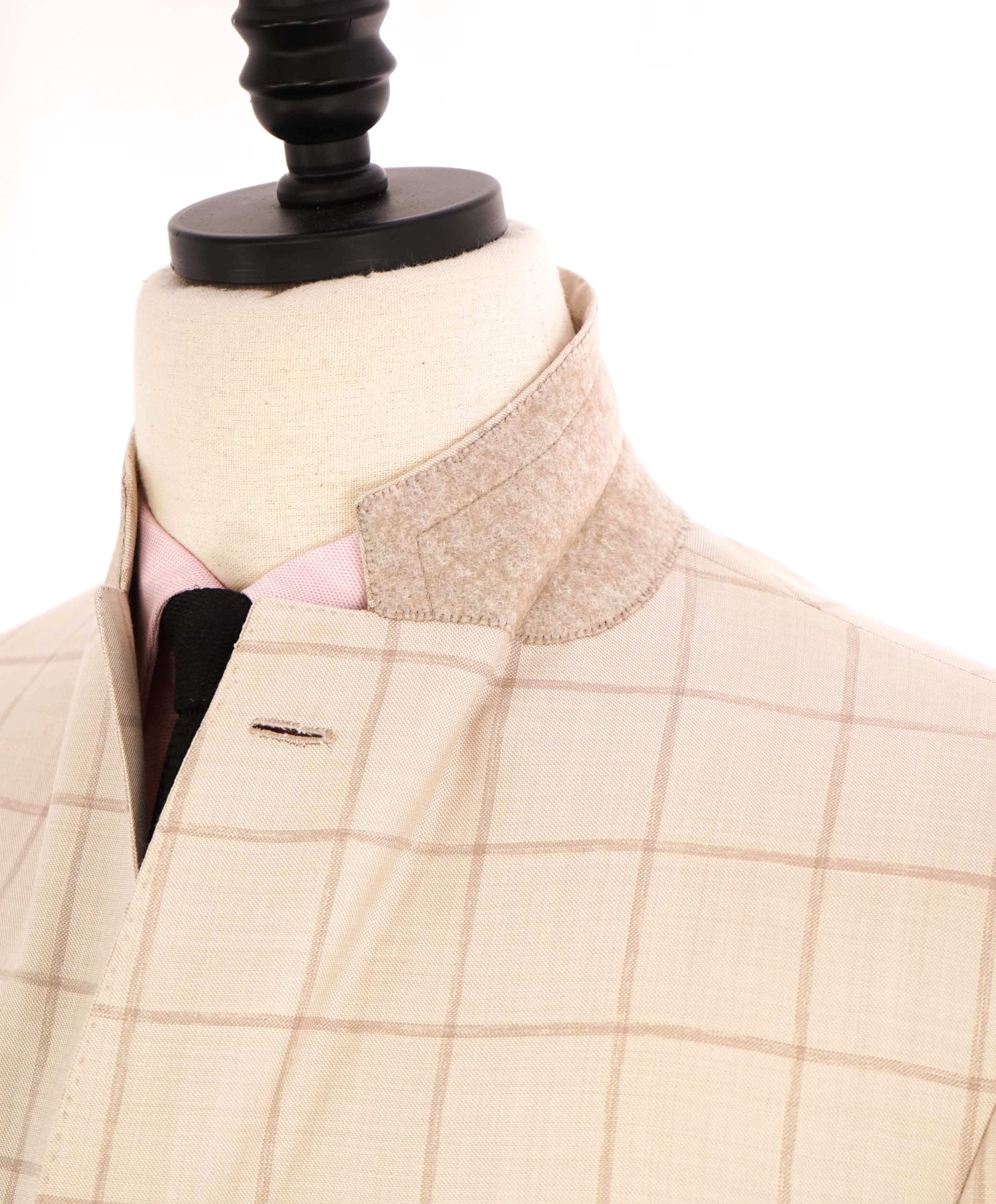 $4,800 BRIONI - Cream WOOL/SILK Ivory Windowpane Hand Made Italy Blazer - 44R US