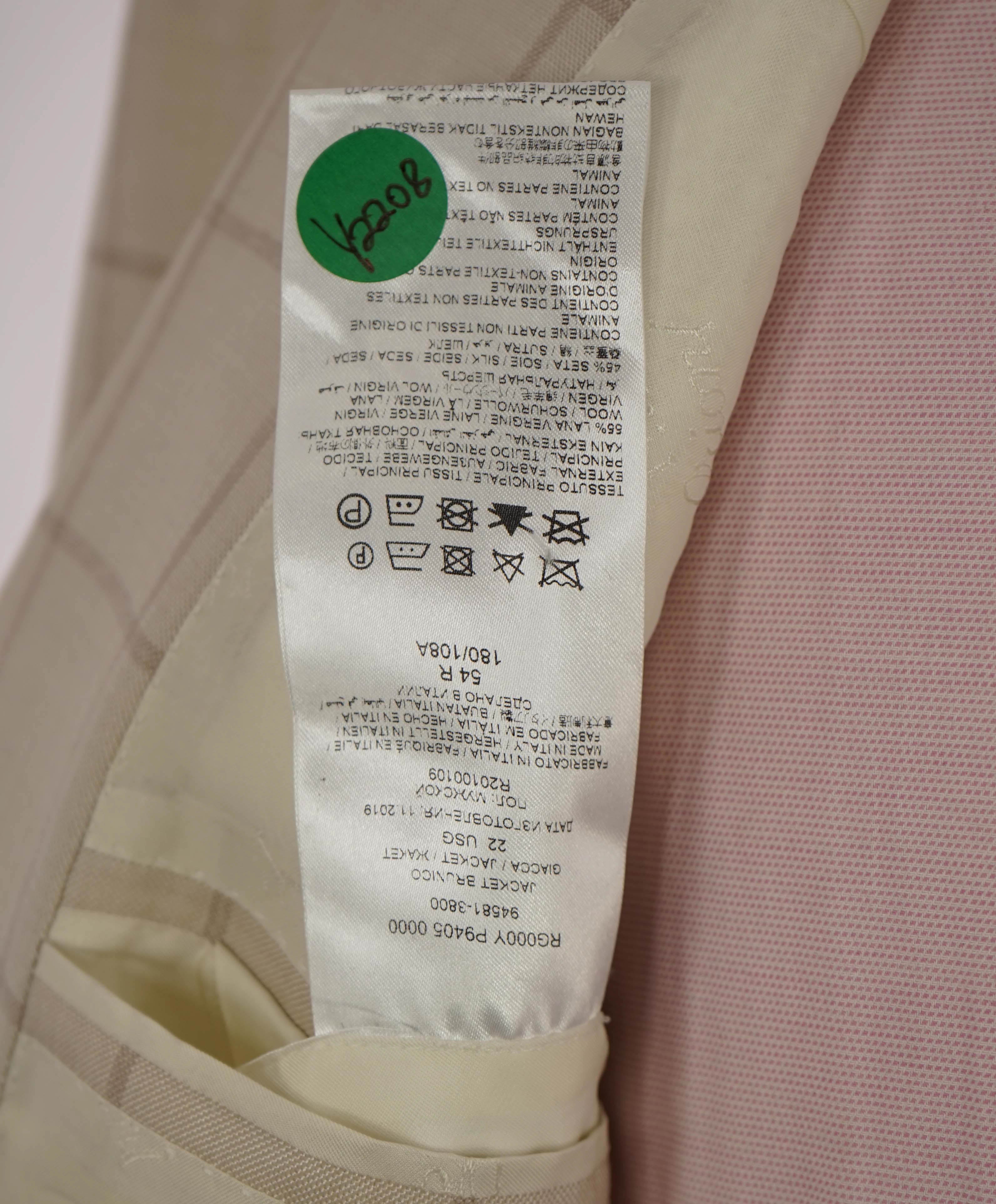 $4,800 BRIONI - Cream WOOL/SILK Ivory Windowpane Hand Made Italy Blazer - 44R US