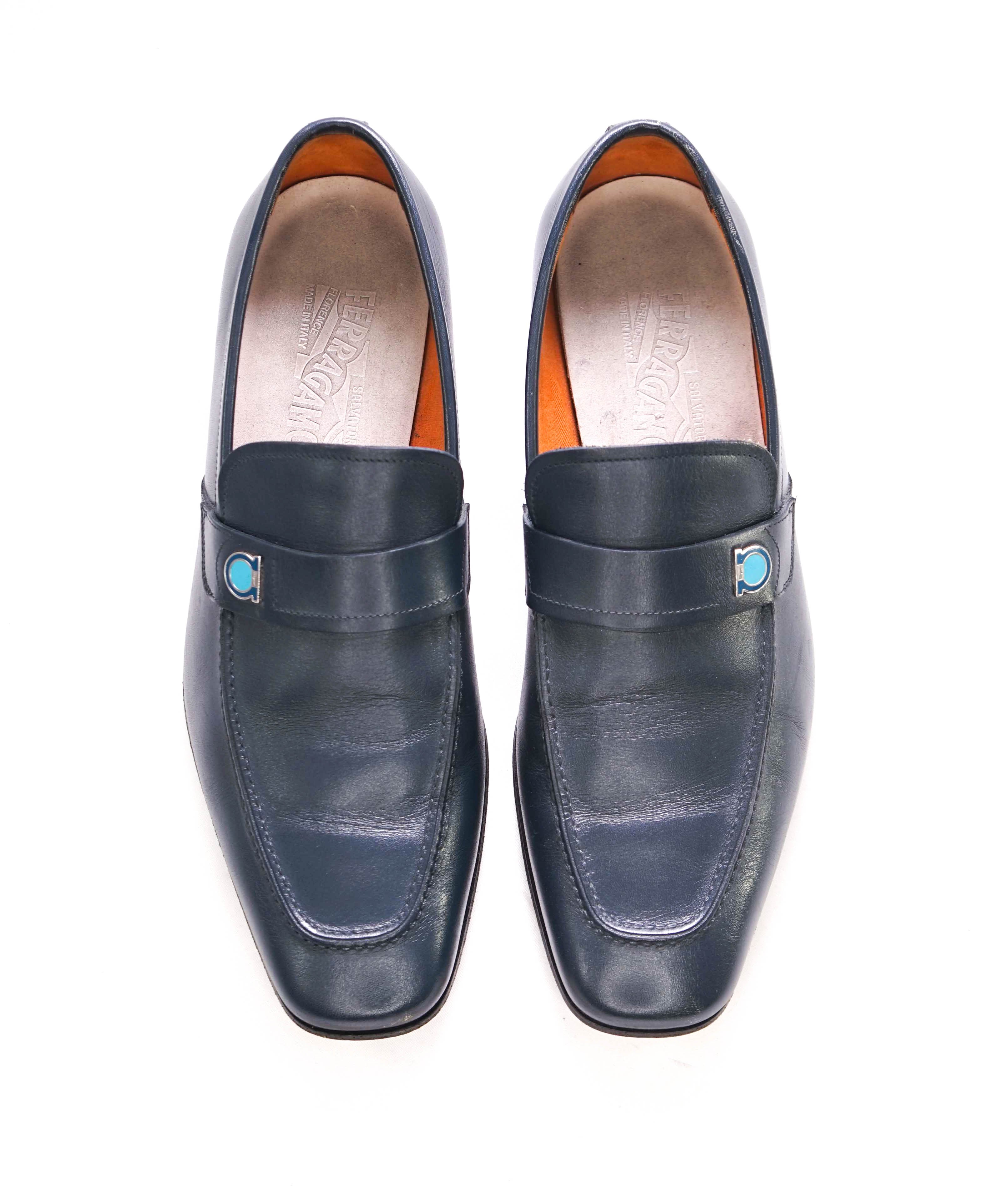 $750 SALVATORE FERRAGAMO - Blue & Teal Gancini Leather Loafer- 9.5 EE