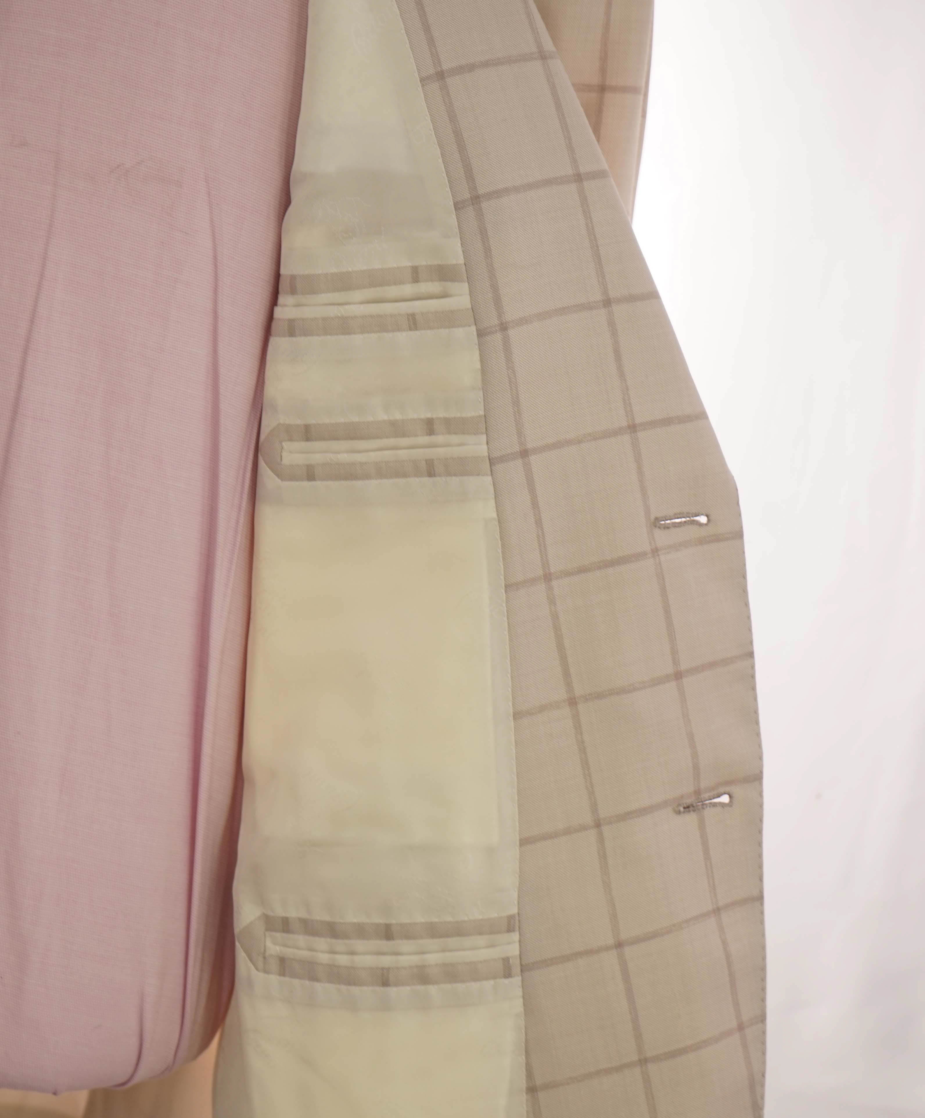 $4,800 BRIONI - Cream WOOL/SILK Ivory Windowpane Hand Made Italy Blazer - 44R US