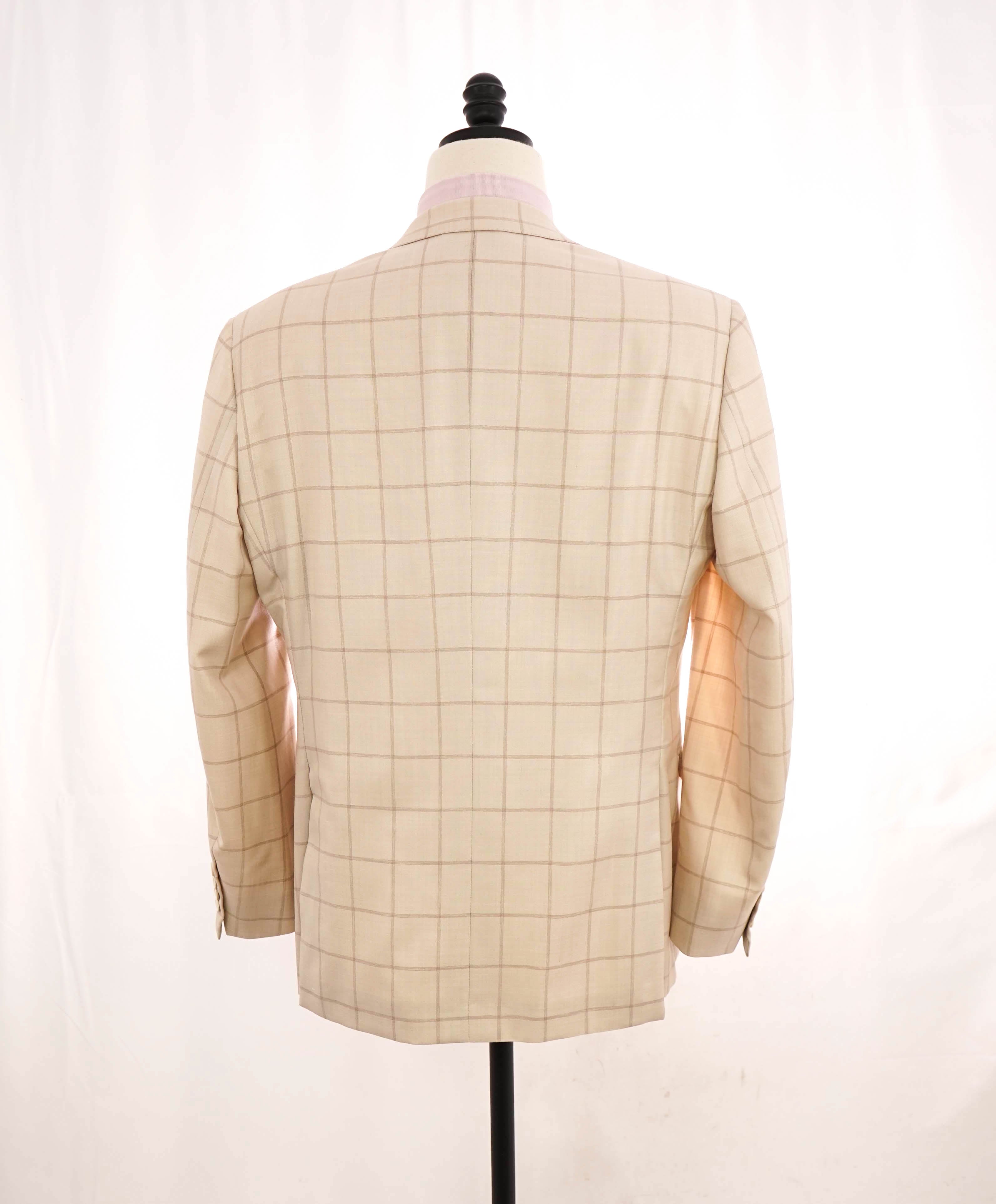$4,800 BRIONI - Cream WOOL/SILK Ivory Windowpane Hand Made Italy Blazer - 44R US