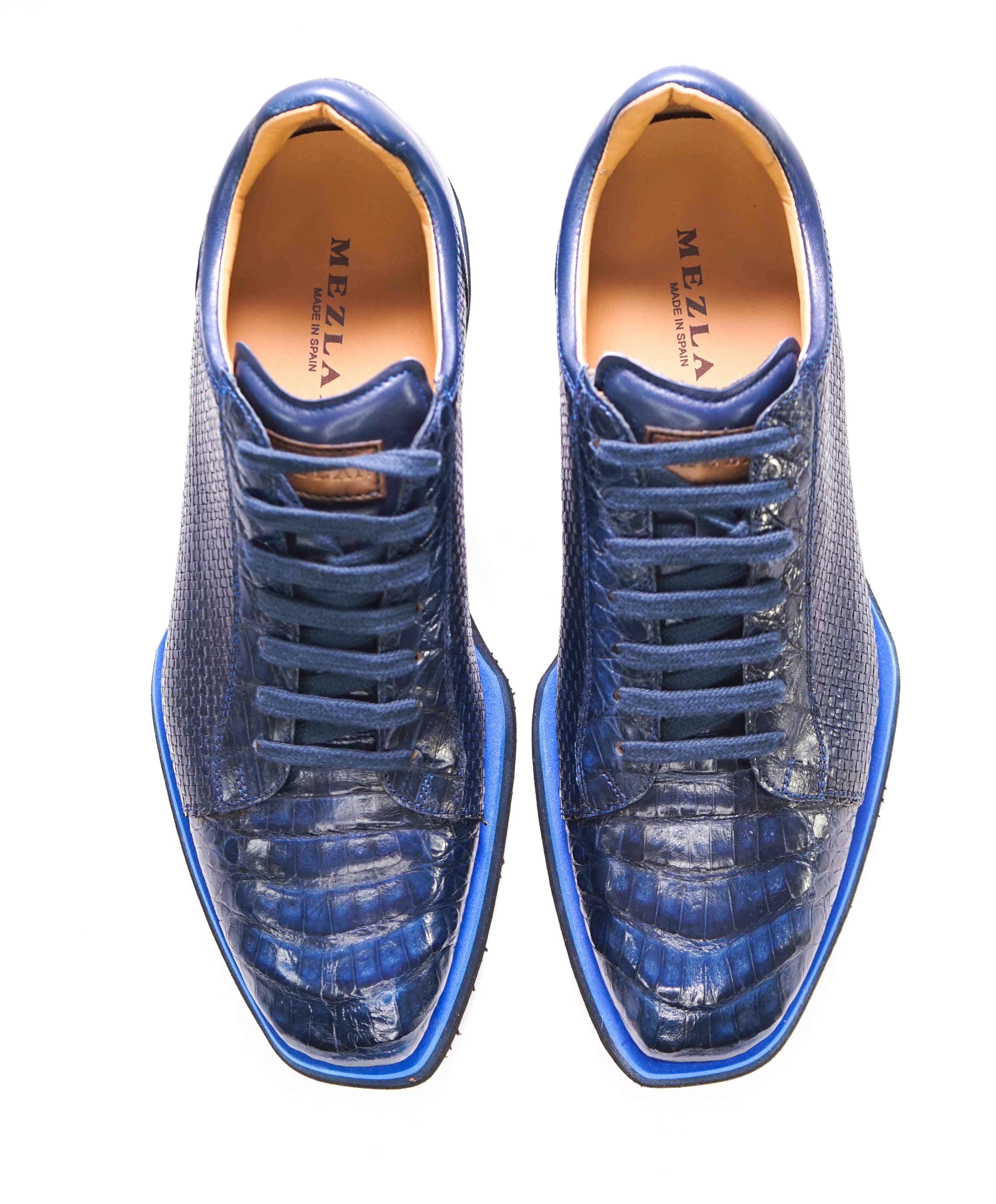 $850 MEZLAN - *CROCODILE SKIN* Bold Blue Sneakers Made In Spain - 9.5