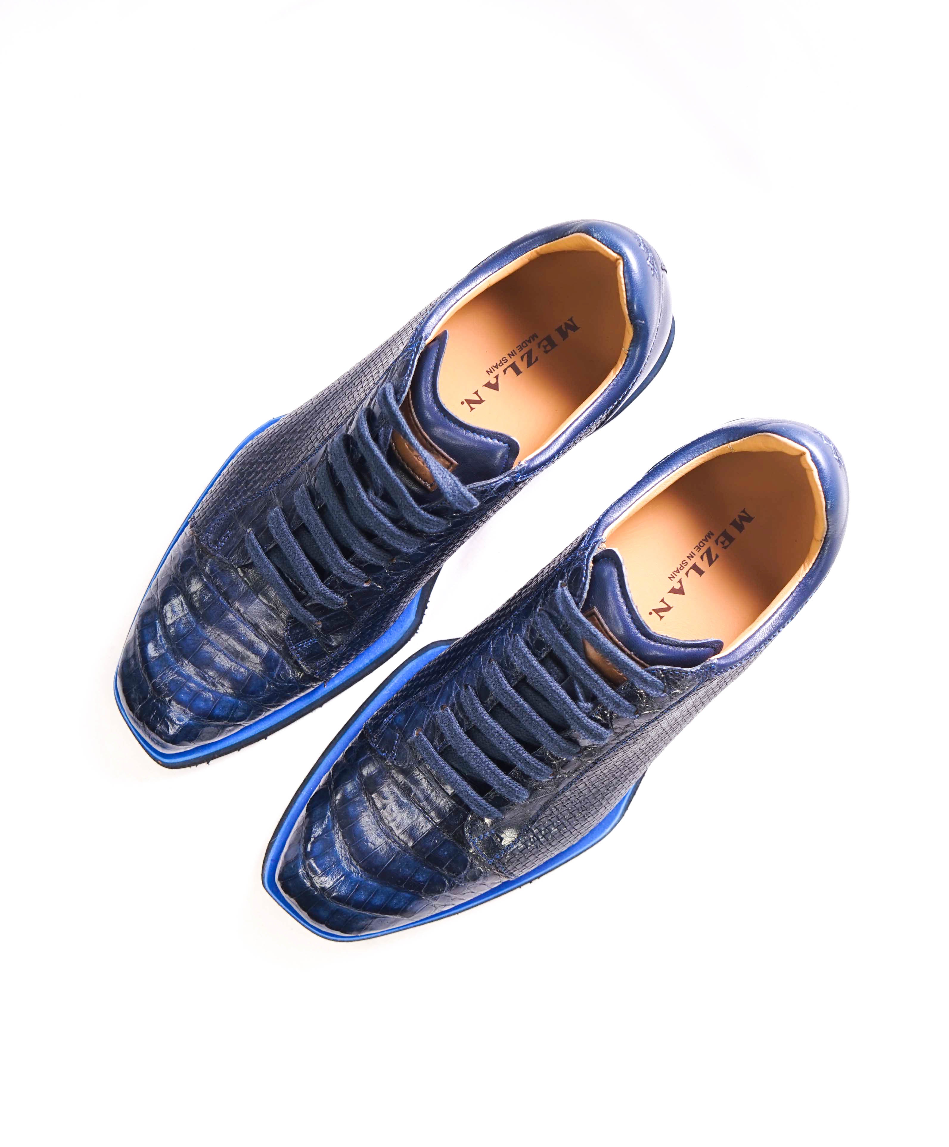 $850 MEZLAN - *CROCODILE SKIN* Bold Blue Sneakers Made In Spain - 9.5