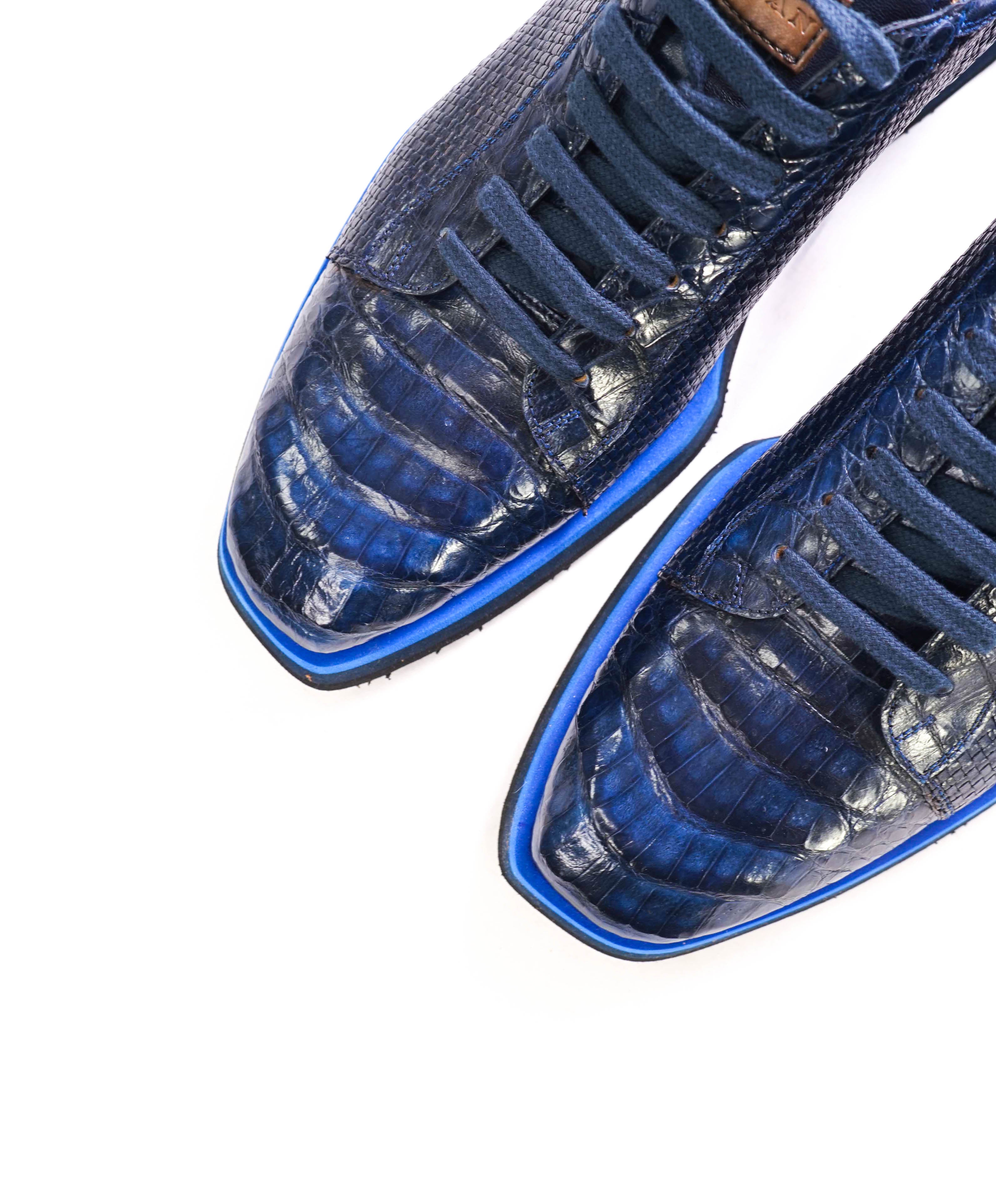 $850 MEZLAN - *CROCODILE SKIN* Bold Blue Sneakers Made In Spain - 9.5