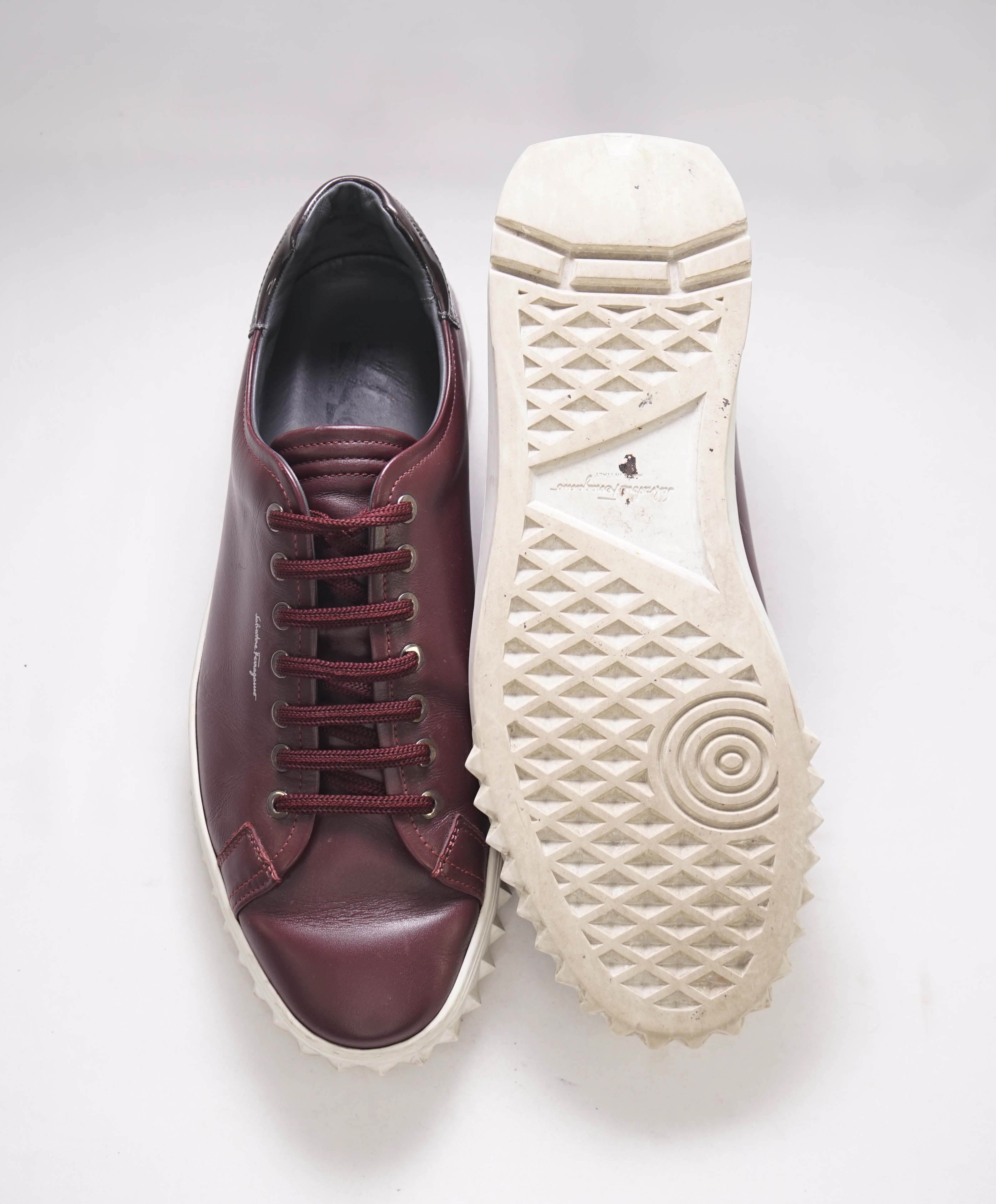 $750 SALVATORE FERRAGAMO - *Rhinoceros* Burgundy Gancini Sneaker - 10 US