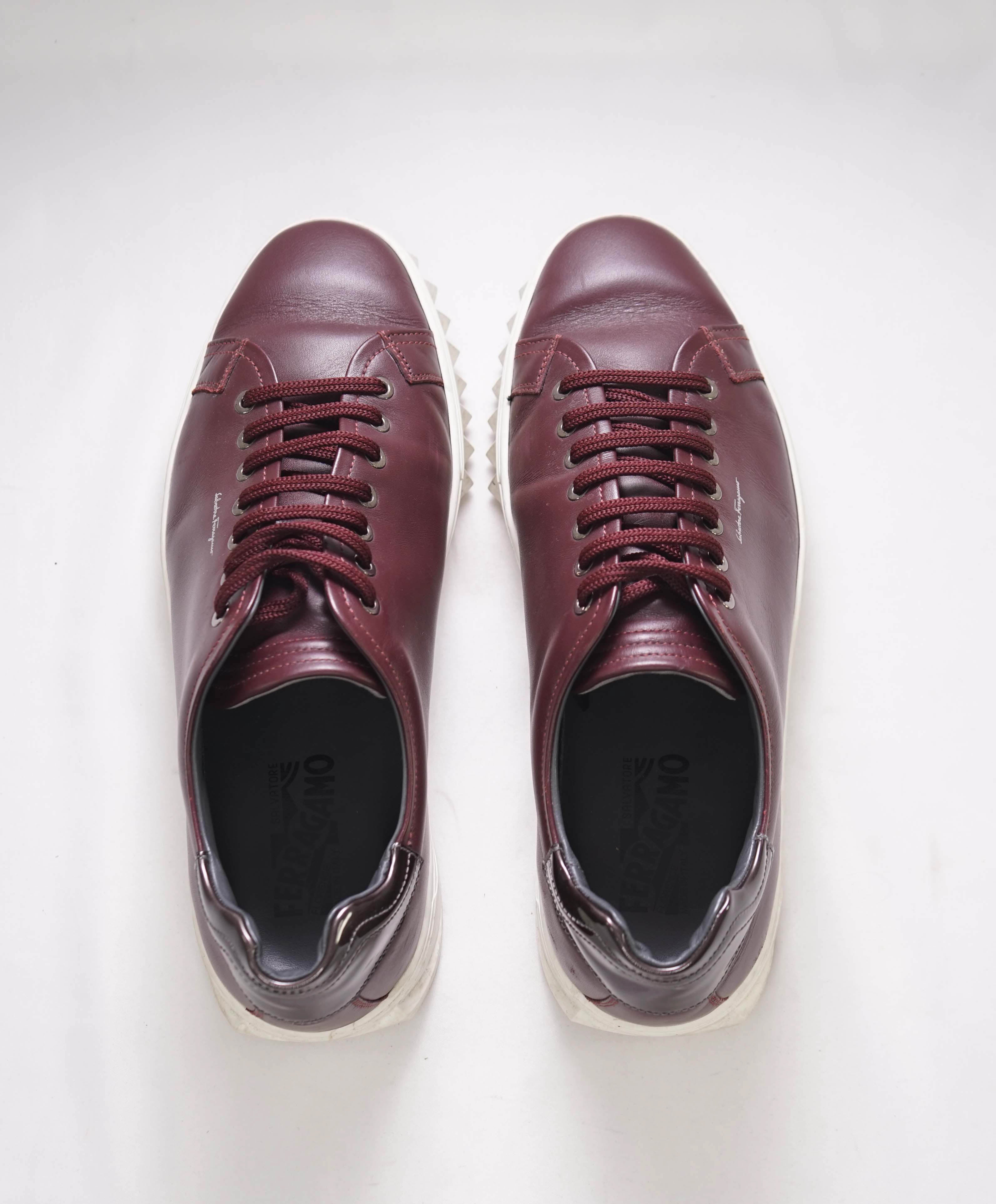 $750 SALVATORE FERRAGAMO - *Rhinoceros* Burgundy Gancini Sneaker - 10 US