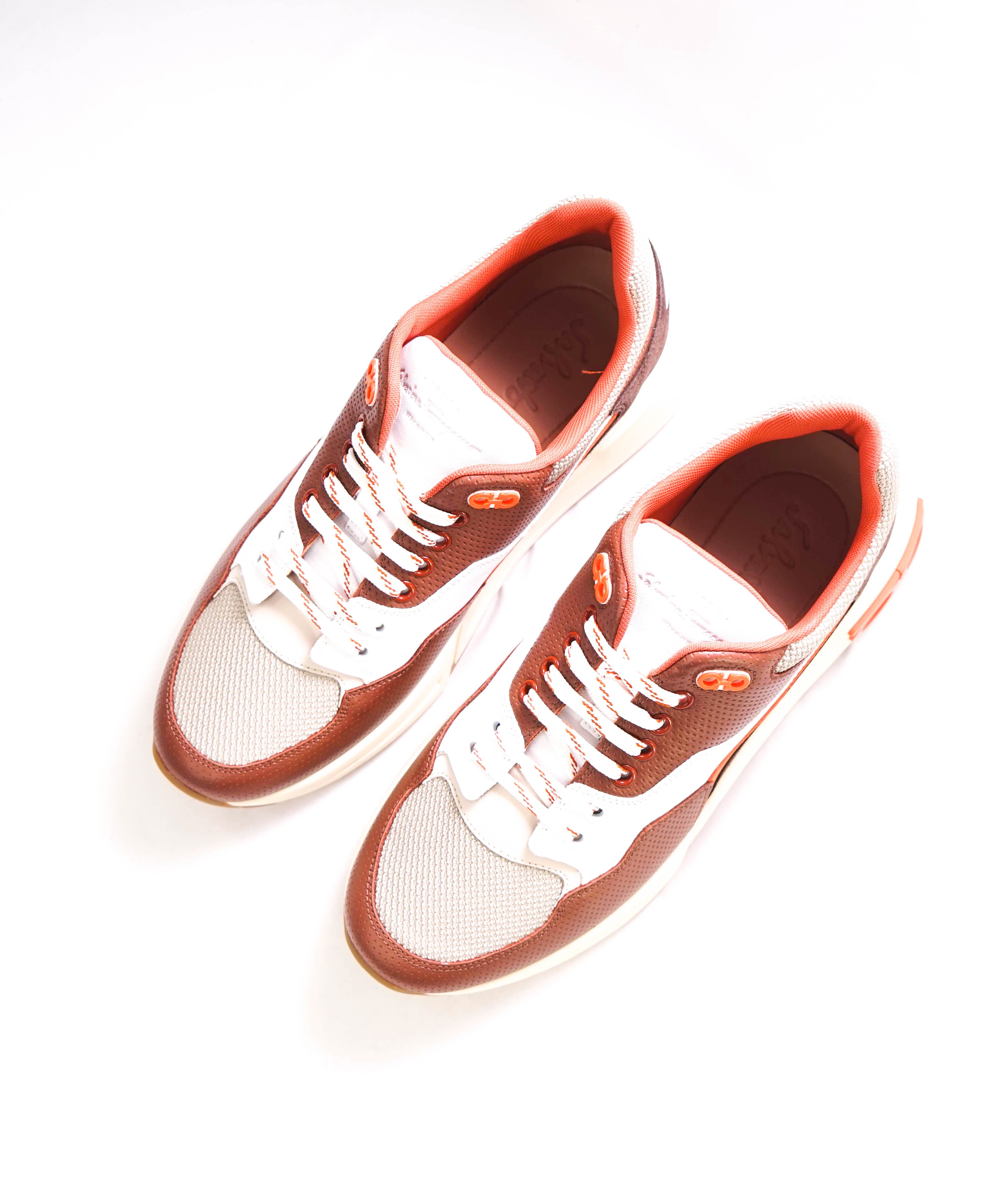 $750 SALVATORE FERRAGAMO - Brown/Orange/Neutral Gancini Sneaker - 9.5 US