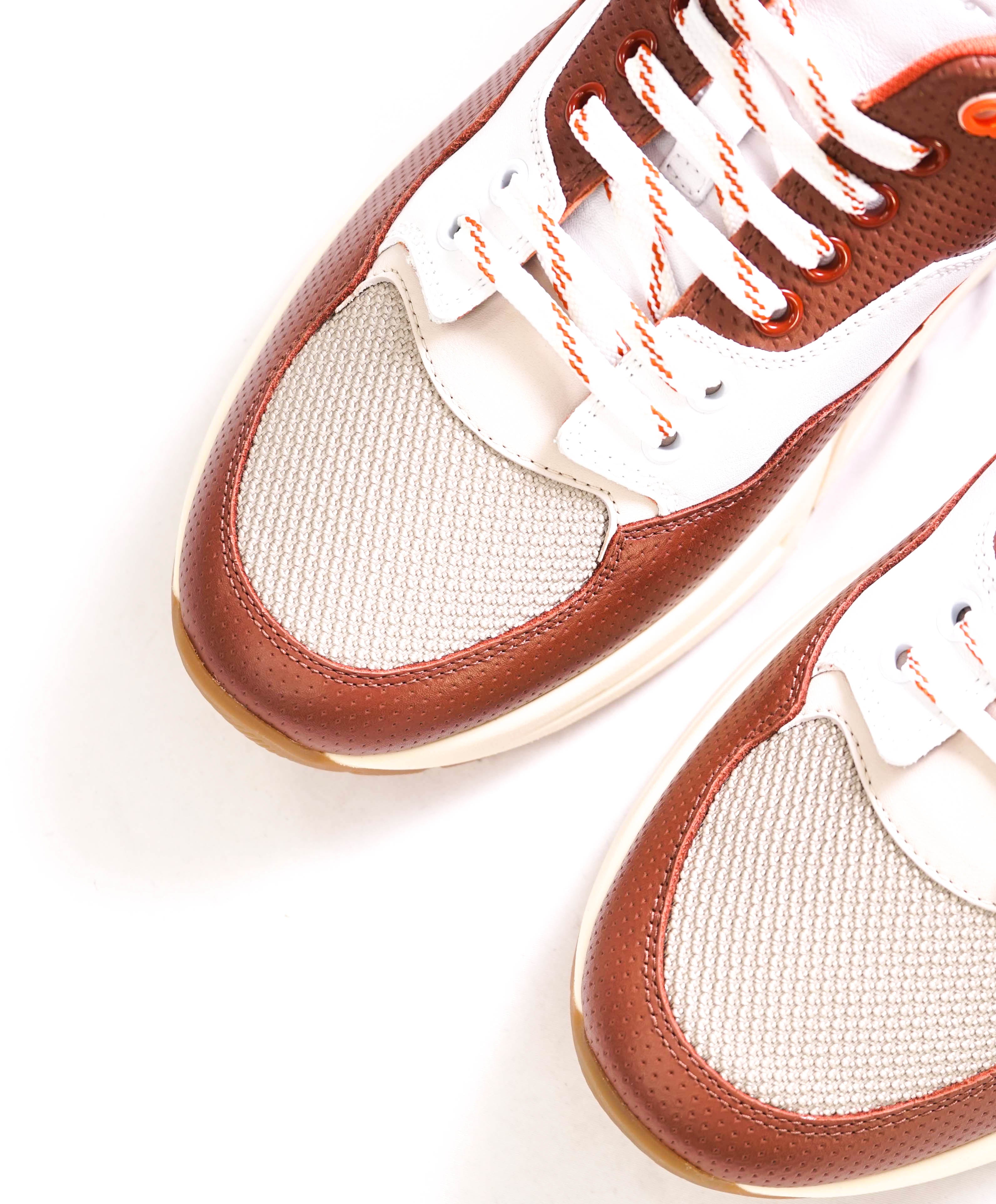 $750 SALVATORE FERRAGAMO - Brown/Orange/Neutral Gancini Sneaker - 9.5 US