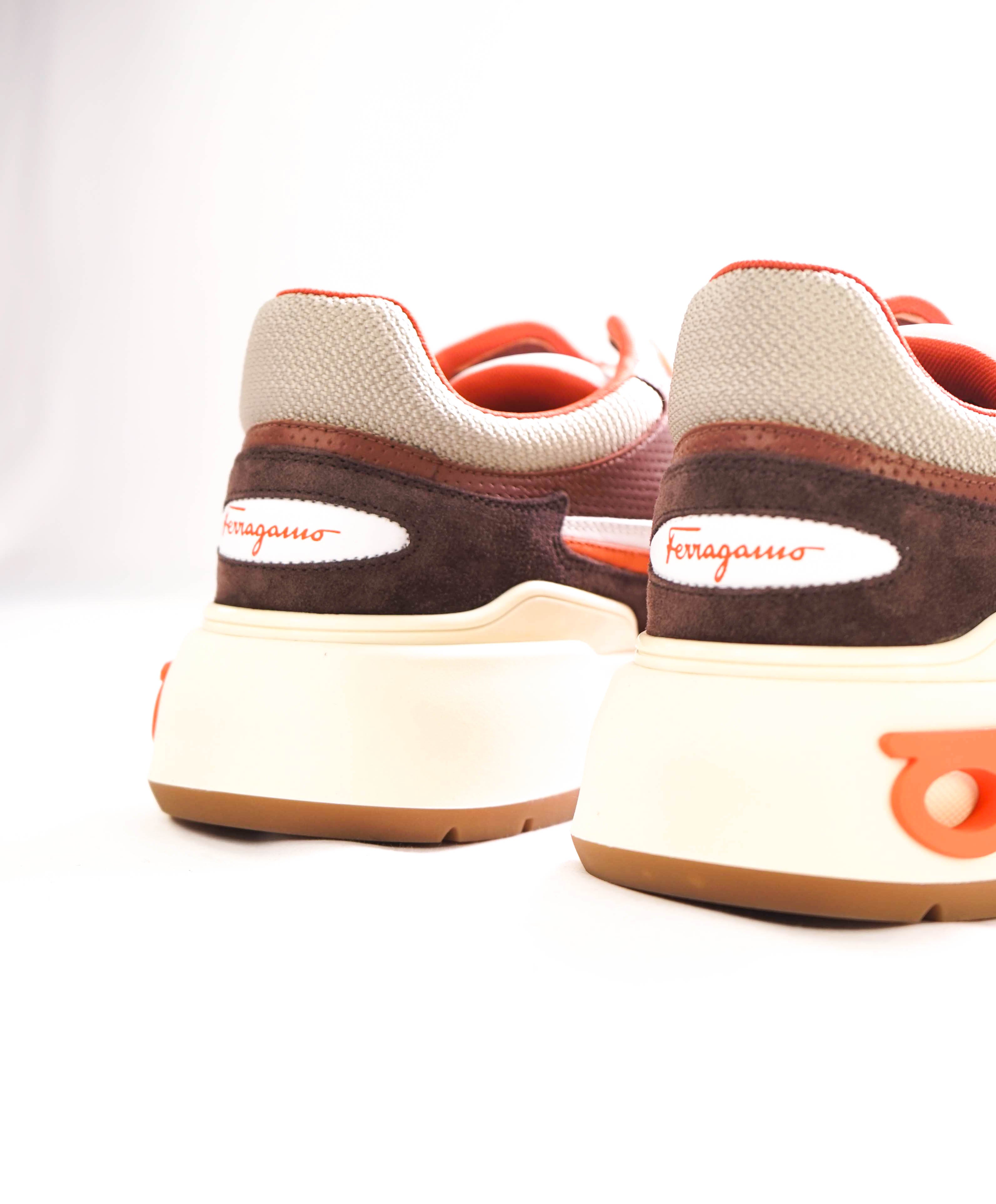 $750 SALVATORE FERRAGAMO - Brown/Orange/Neutral Gancini Sneaker - 9.5 US