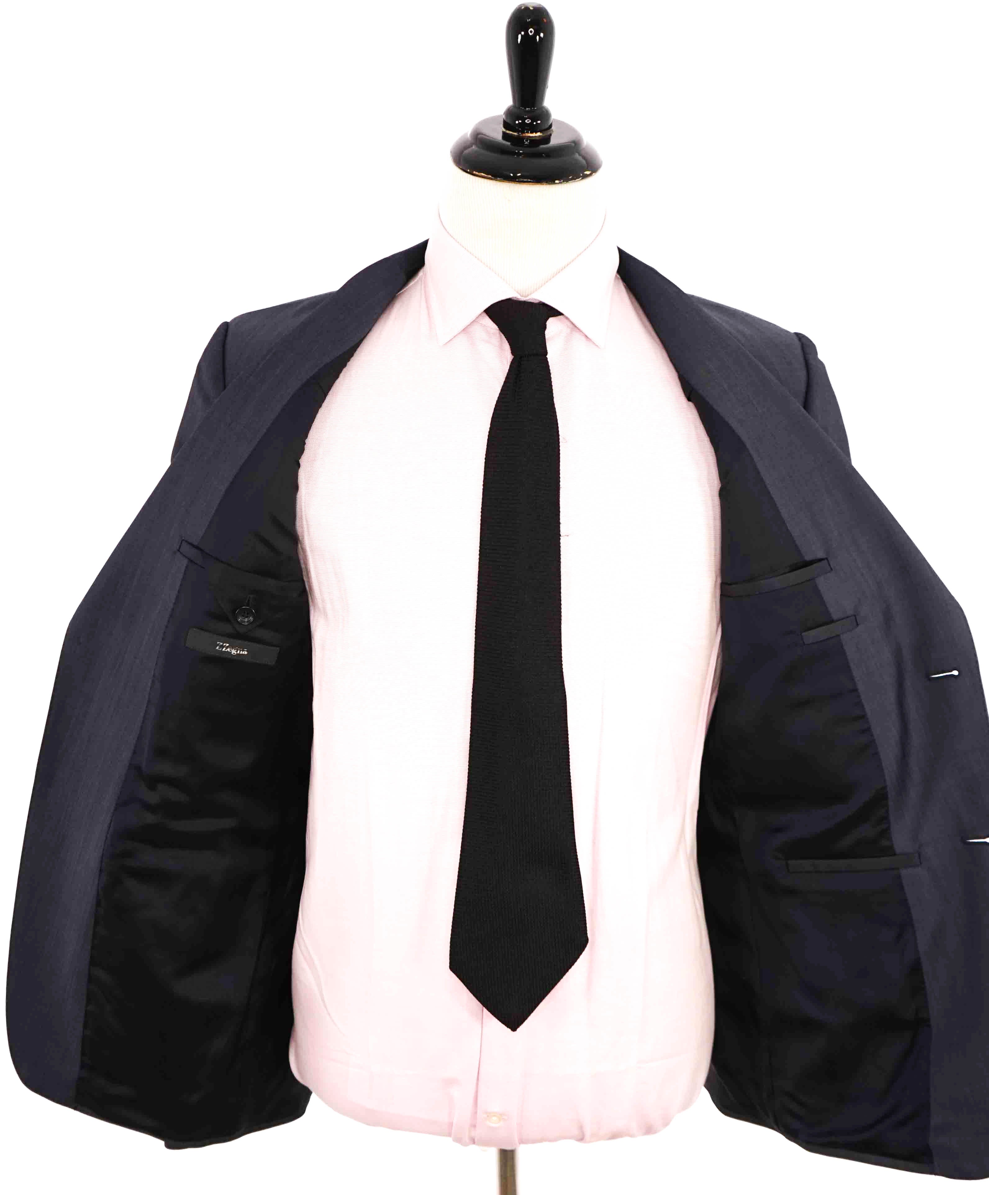 $995 Z ZEGNA - Steel Blue Sharkskin Mohair 2-Button Notch Lapel Blazer - 38R
