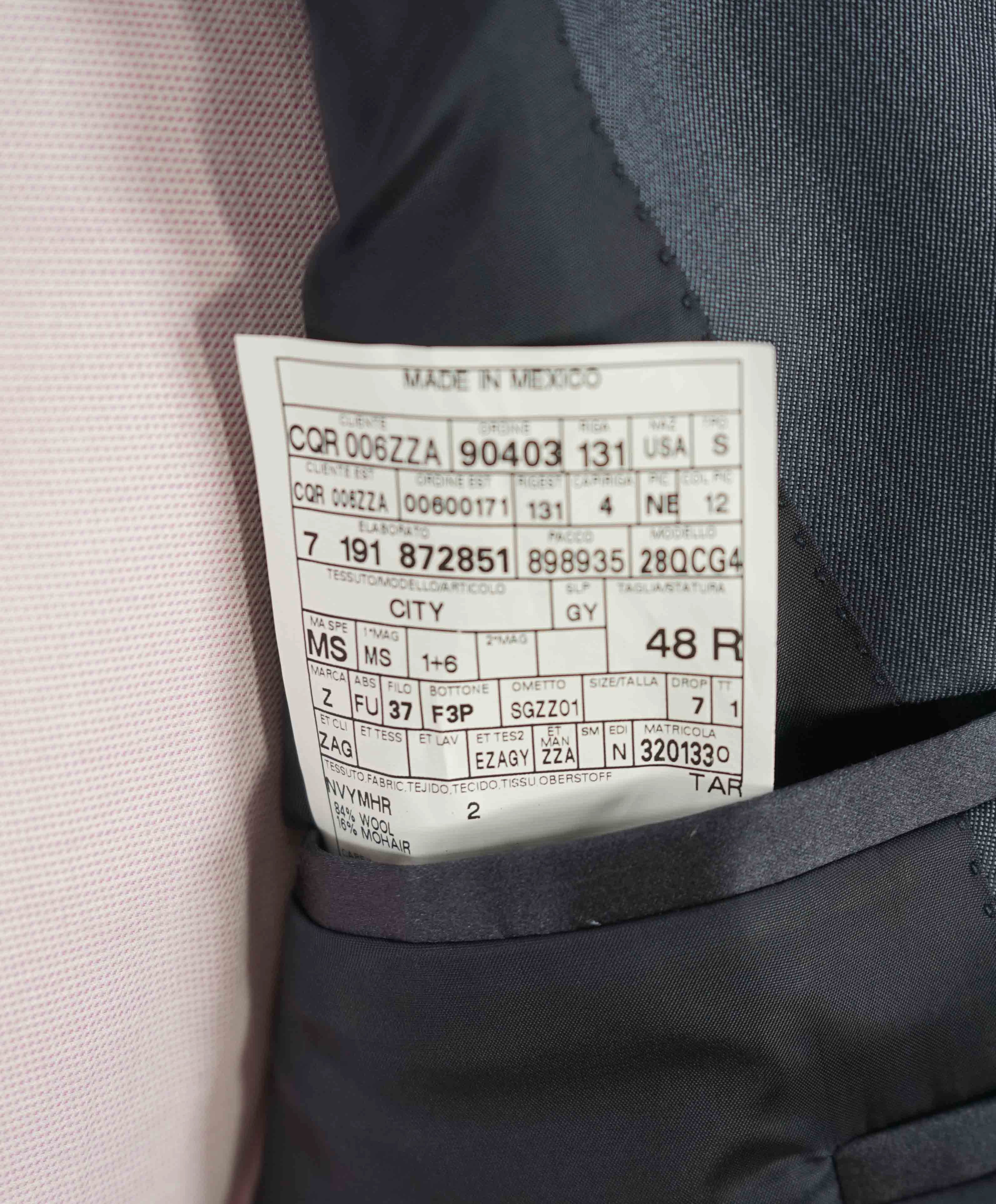 $995 Z ZEGNA - Steel Blue Sharkskin Mohair 2-Button Notch Lapel Blazer - 38R