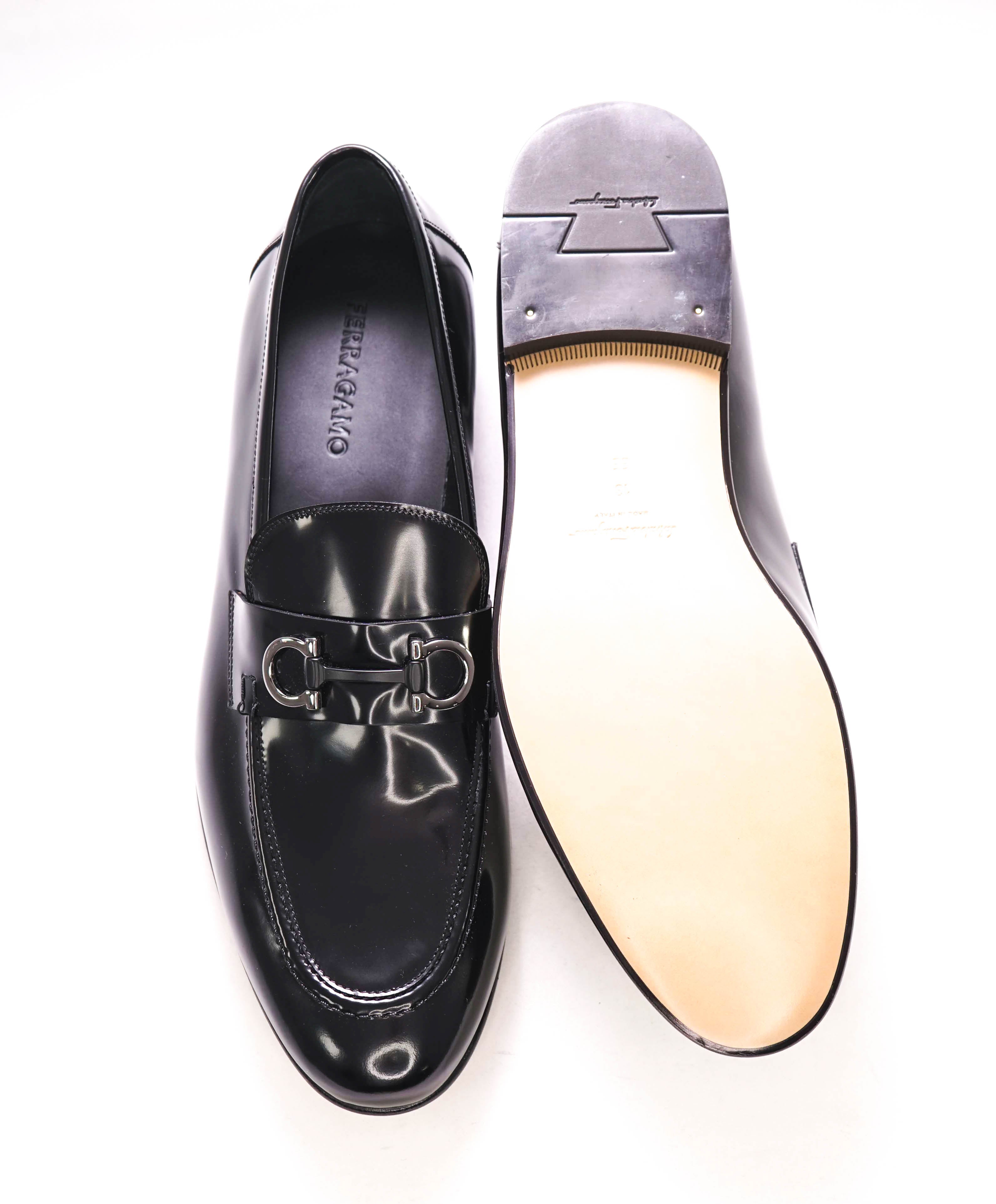 $850 SALVATORE FERRAGAMO - “GIN 4" Gancini Bit Loafer Black Leather - 13 US