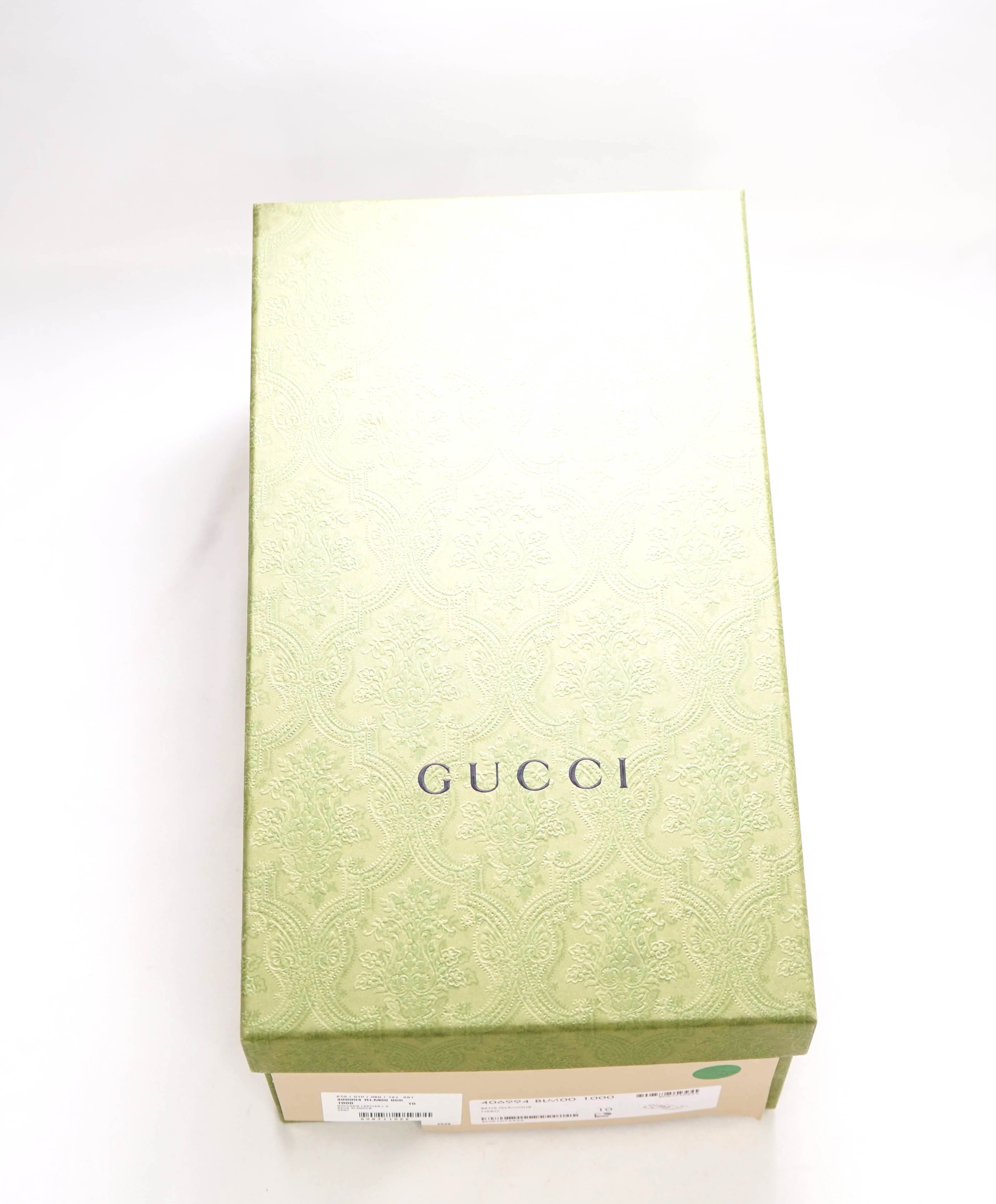 $920 GUCCI - "JORDAAN" Black/Gold ICONIC Horsebit Leather Loafers - 10.5US (10G)