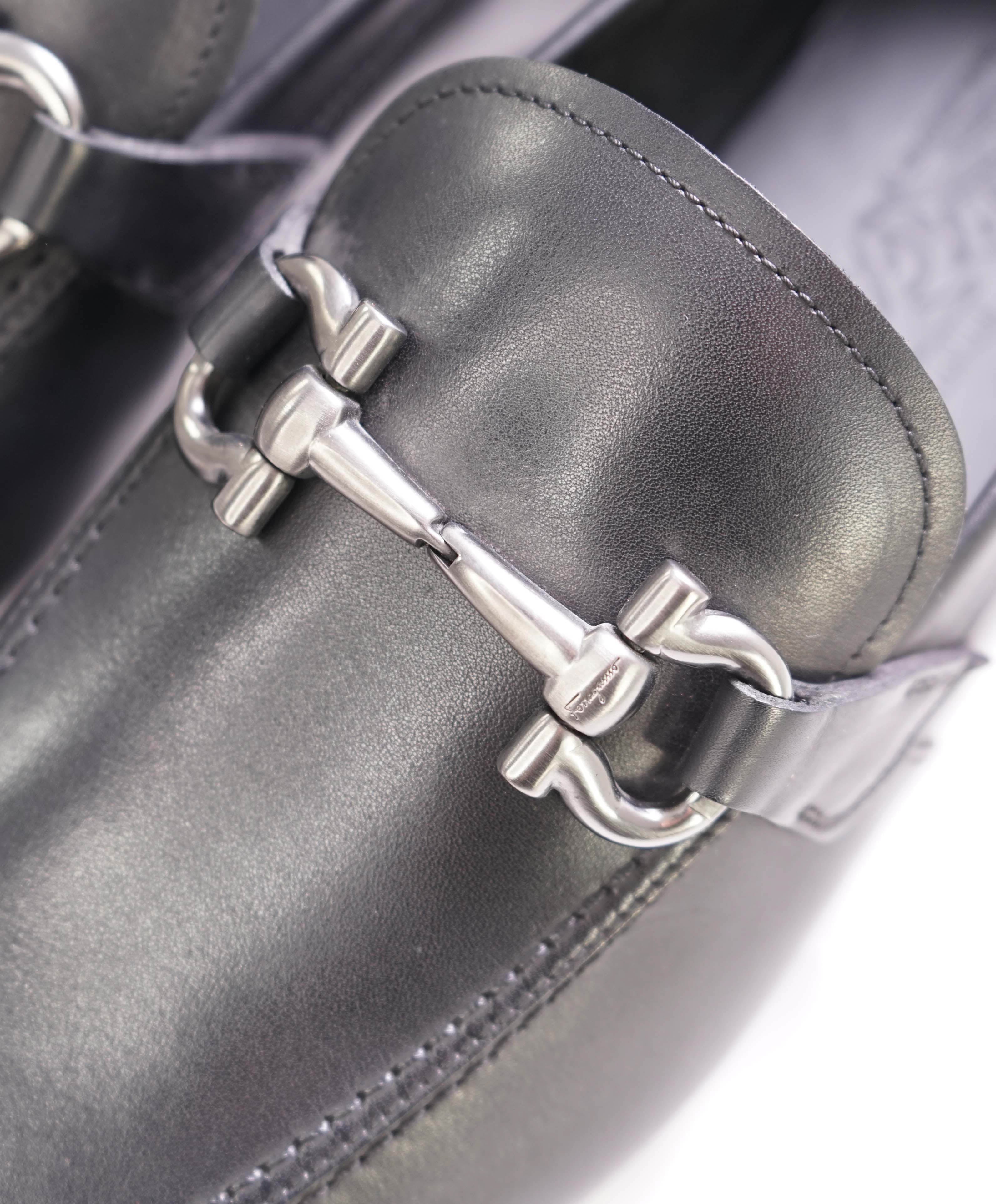 $795 SALVATORE FERRAGAMO - "NOWELL" Black On Black Gancini Leather Loafer- 8.5 EE