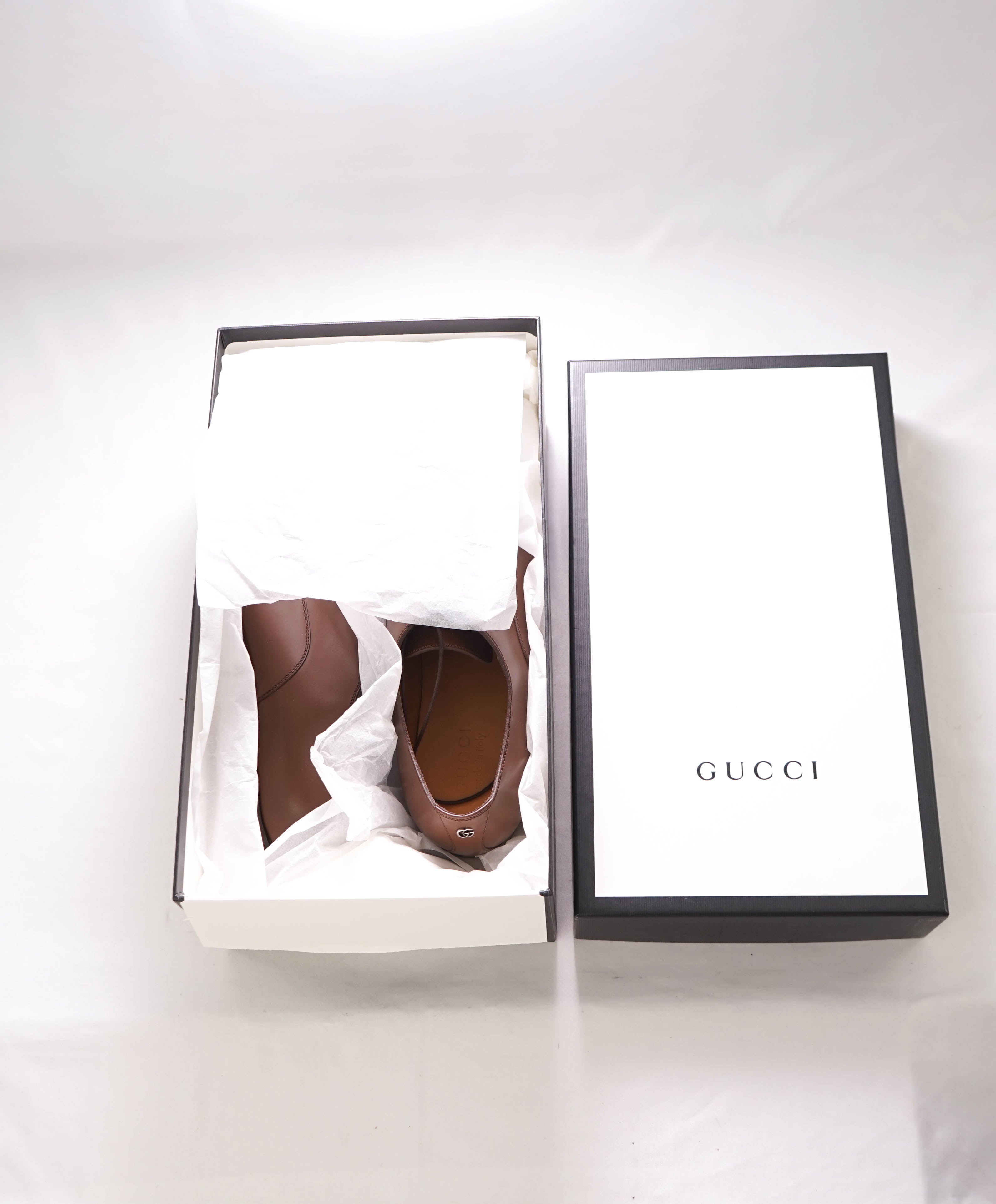 $890 GUCCI - "ADEL" Brown Logo Heel Oxford - 10US (9.5G)
