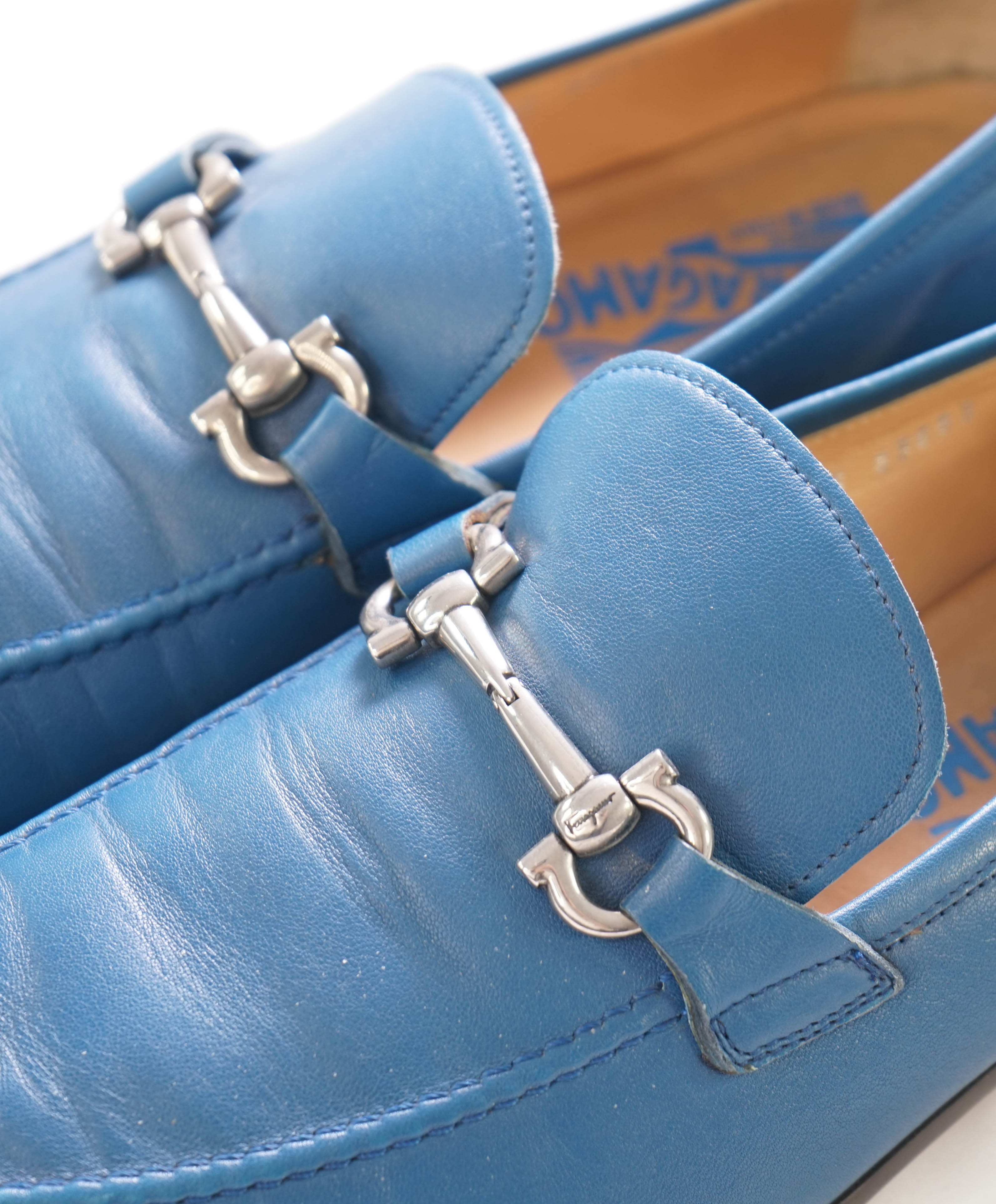 $750 SALVATORE FERRAGAMO - Teal Blue Gancini Bit Loafer - 9EE US