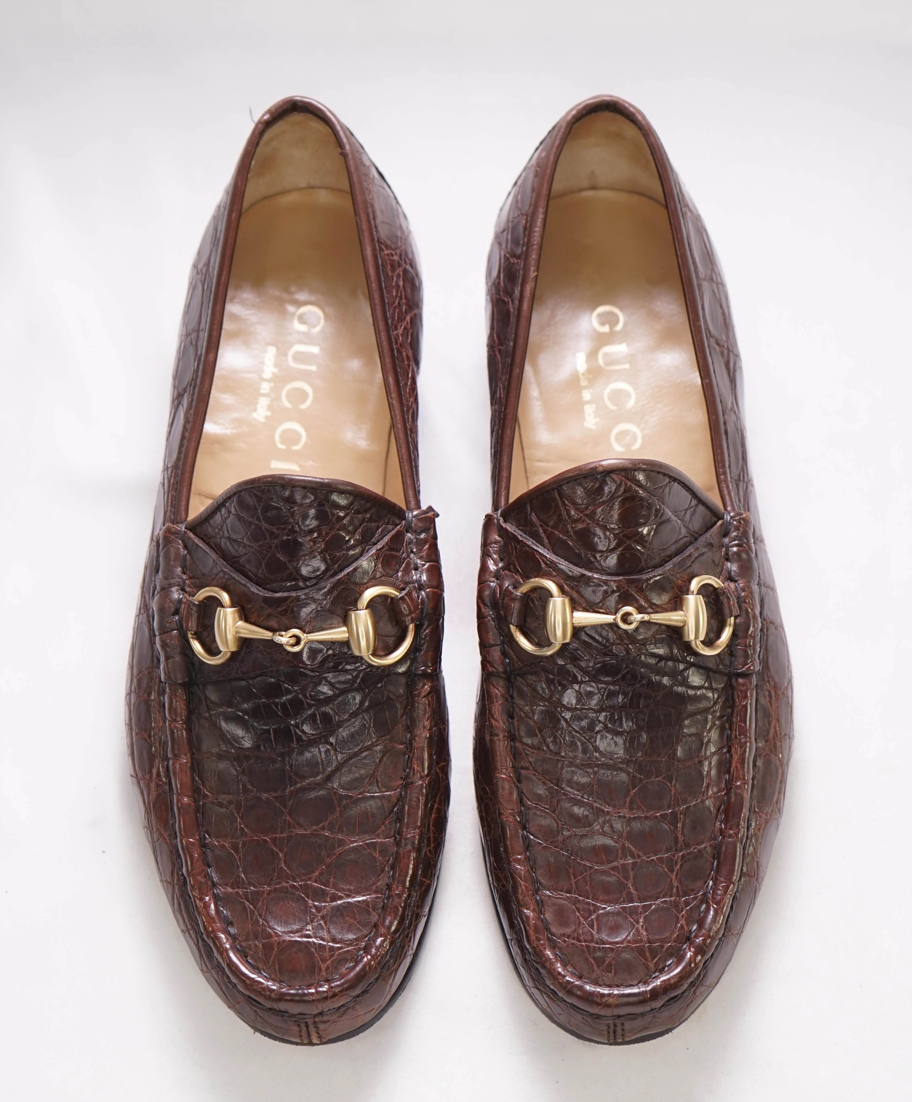 $3,990 GUCCI - 1955 JORDAAN Horse-bit Loafers Brown CROCODILE SKIN - 9US (8.5 G)